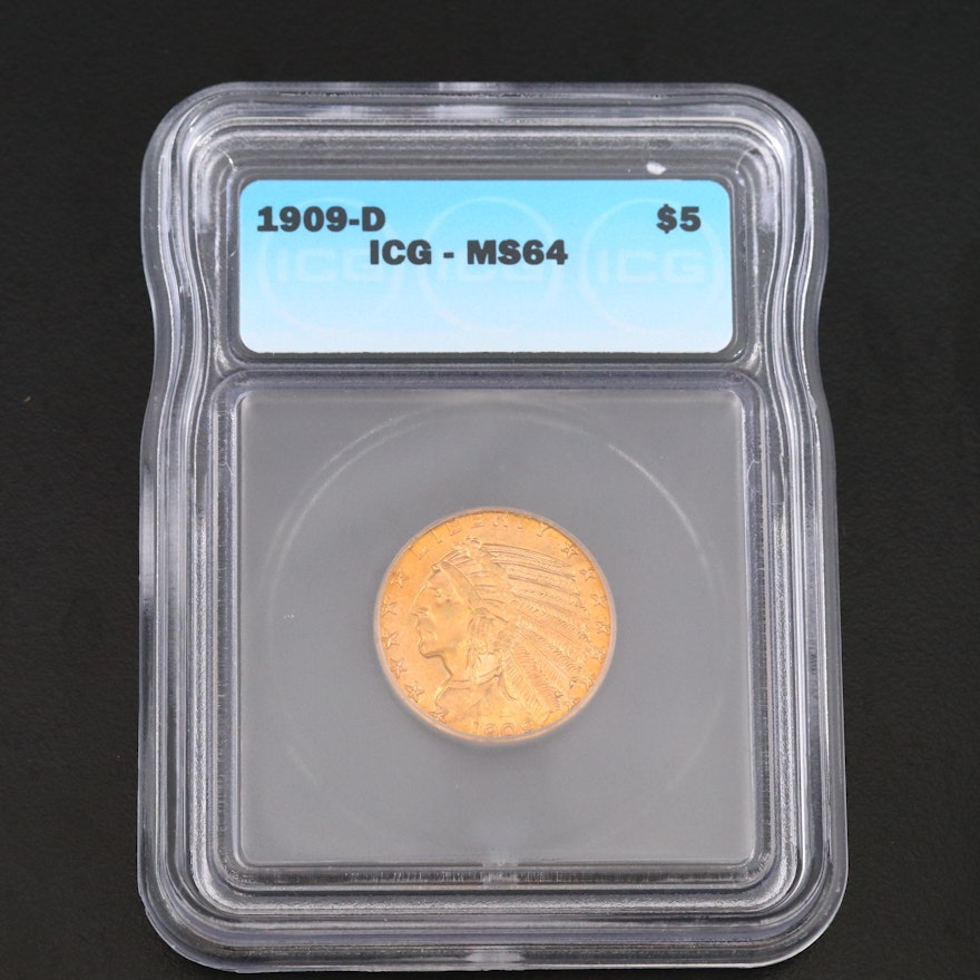 ICG Graded MS64 1909-D Indian Head Gold Half Eagle