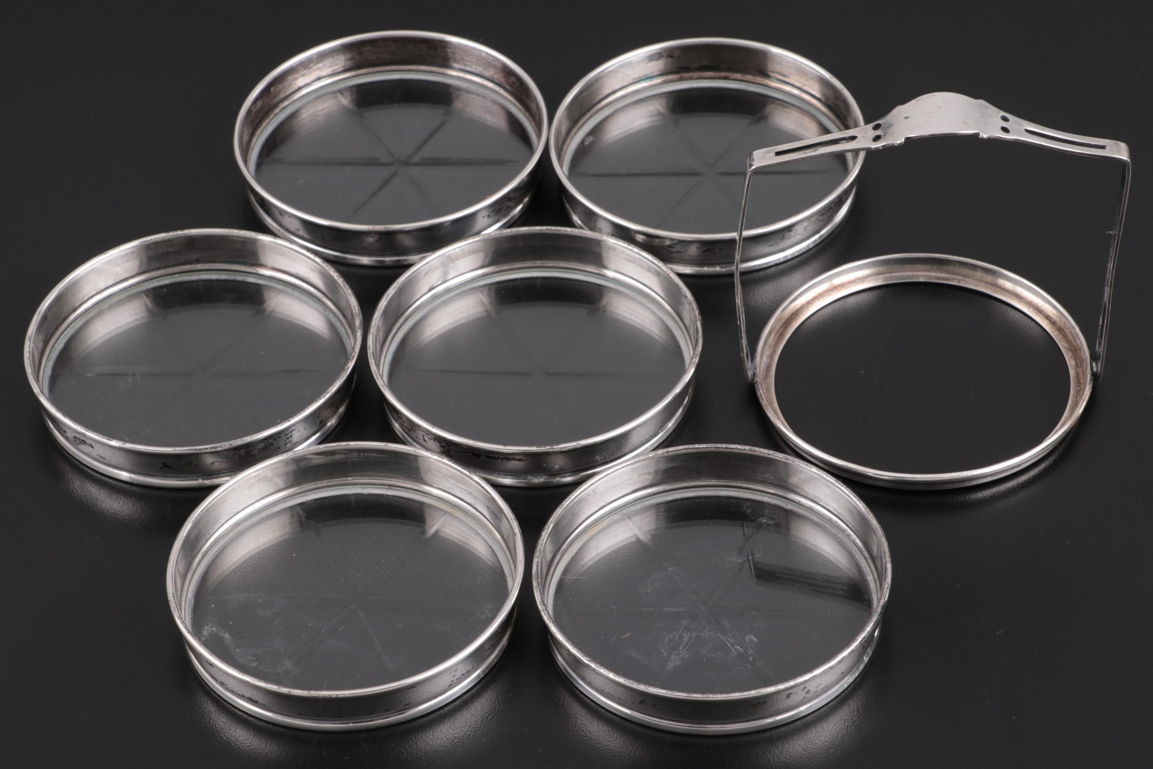 Gorham Sterling and Glass Coasters Other Trivet and Silver Plate Seafood Forks