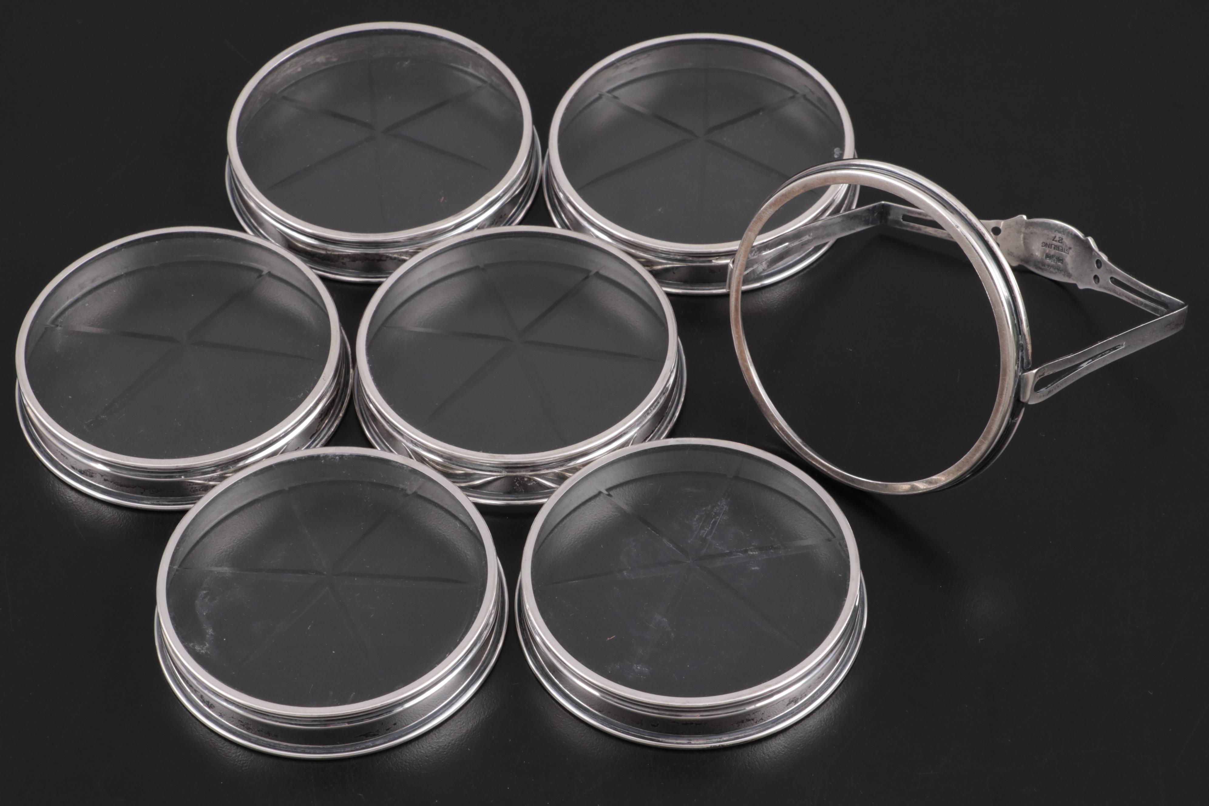 Gorham Sterling and Glass Coasters Other Trivet and Silver Plate Seafood Forks