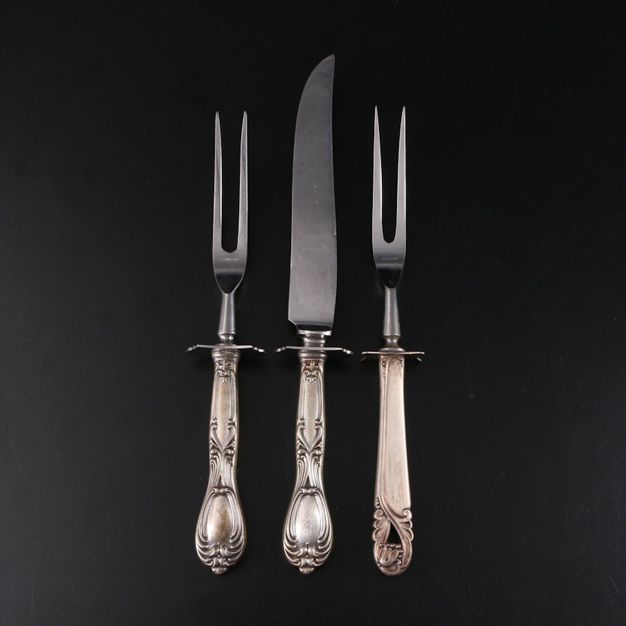 Whiting Sterling Handled Carving Set, Sterling Simpson, Hall, Miller & Co. Fork