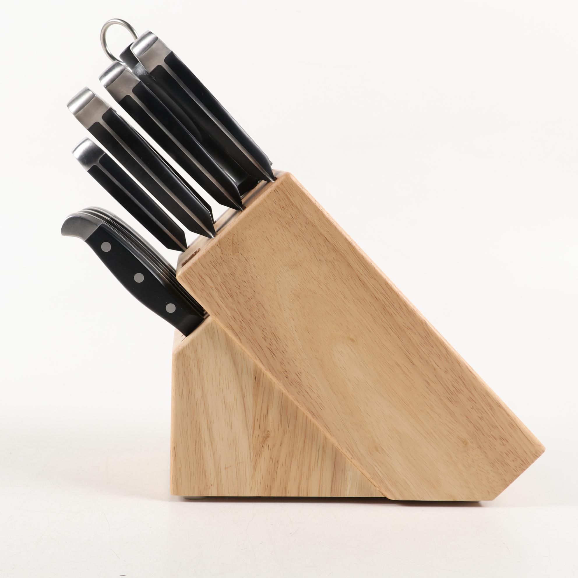 J.A. Henckels Stainless Steel Knives and Block Holder