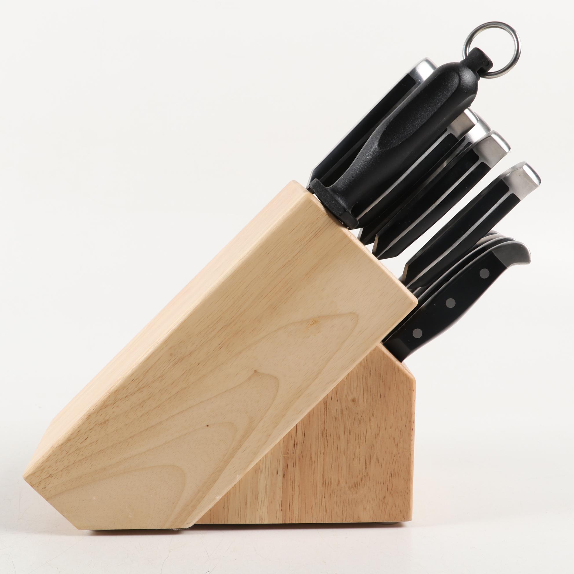 J.A. Henckels Stainless Steel Knives and Block Holder