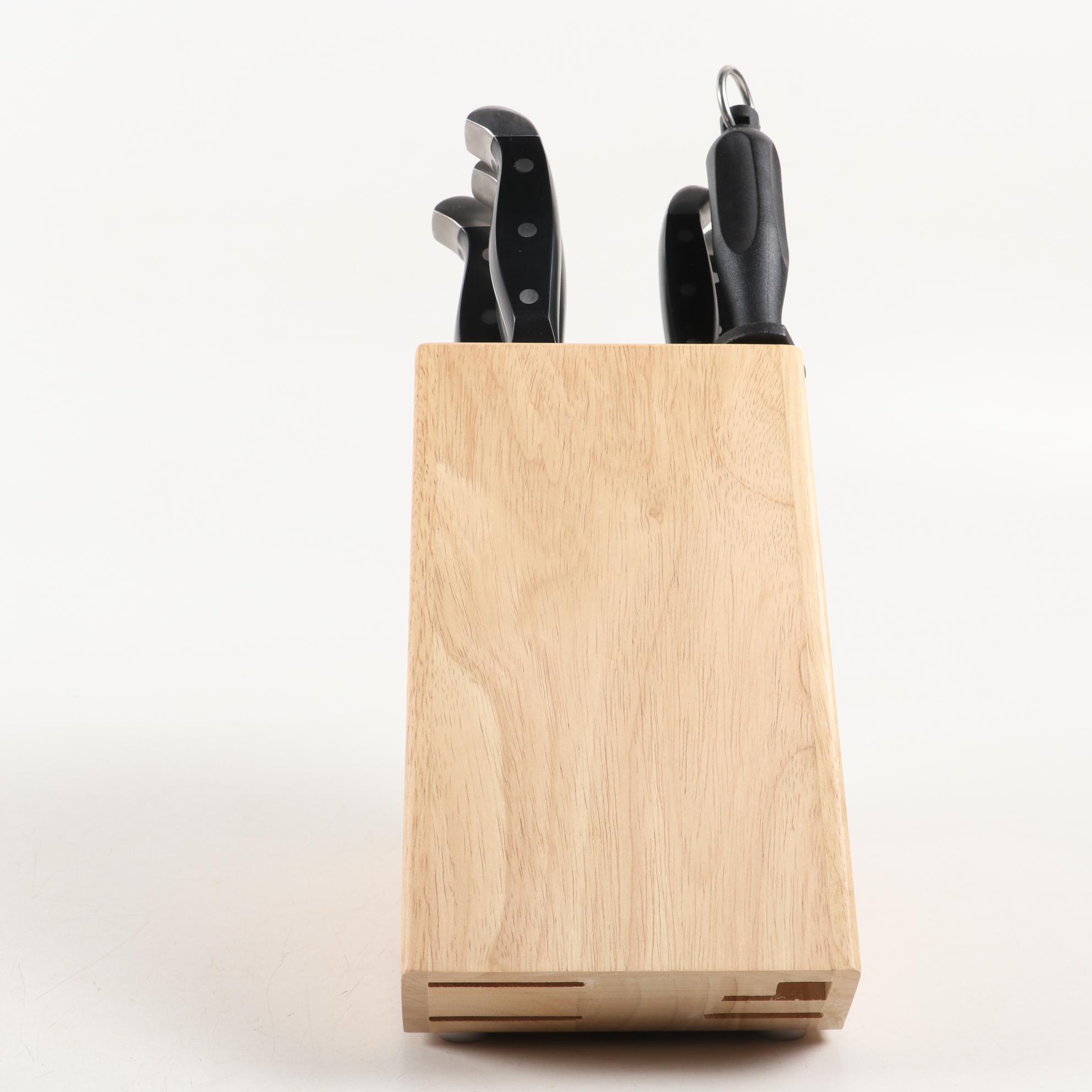 J.A. Henckels Stainless Steel Knives and Block Holder