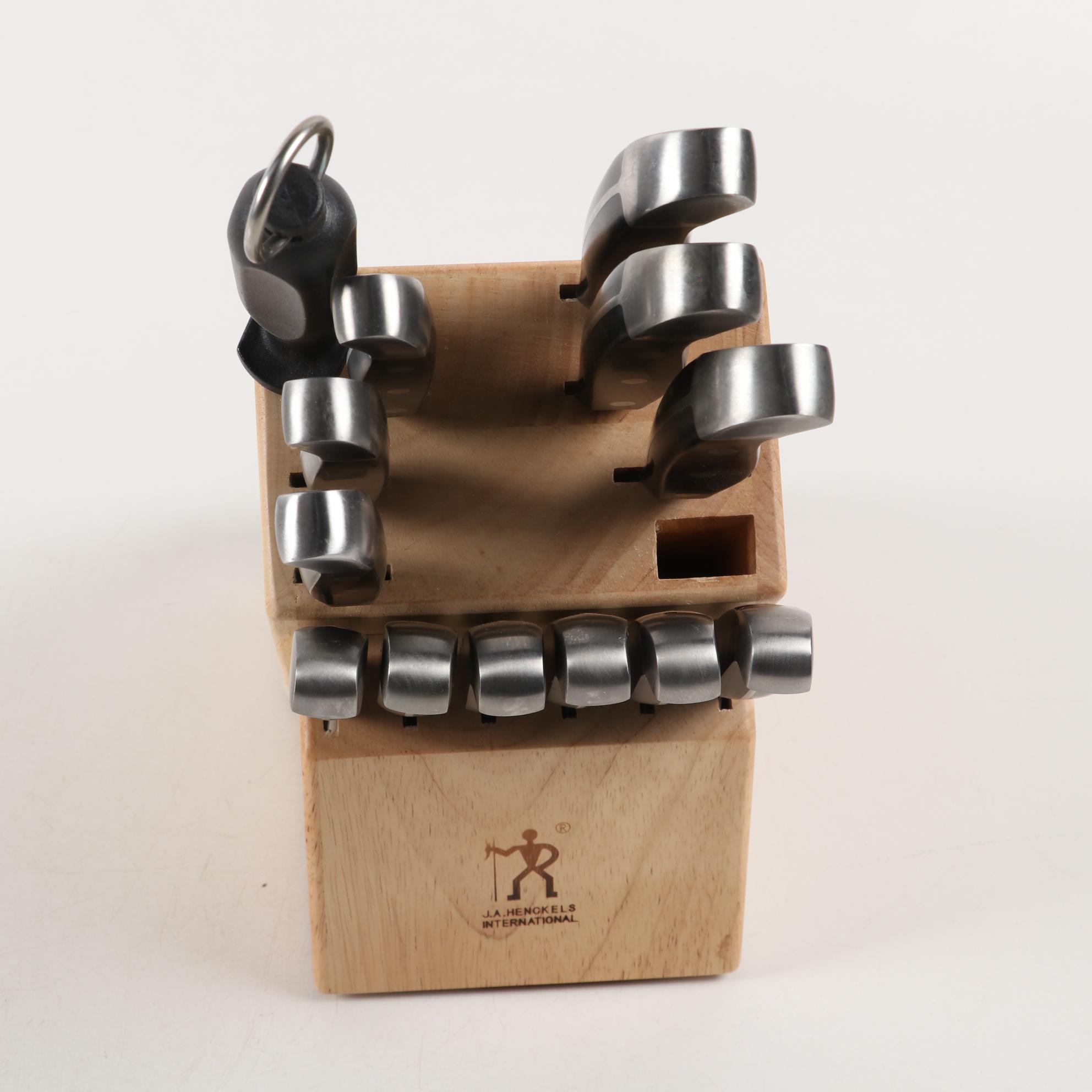 J.A. Henckels Stainless Steel Knives and Block Holder