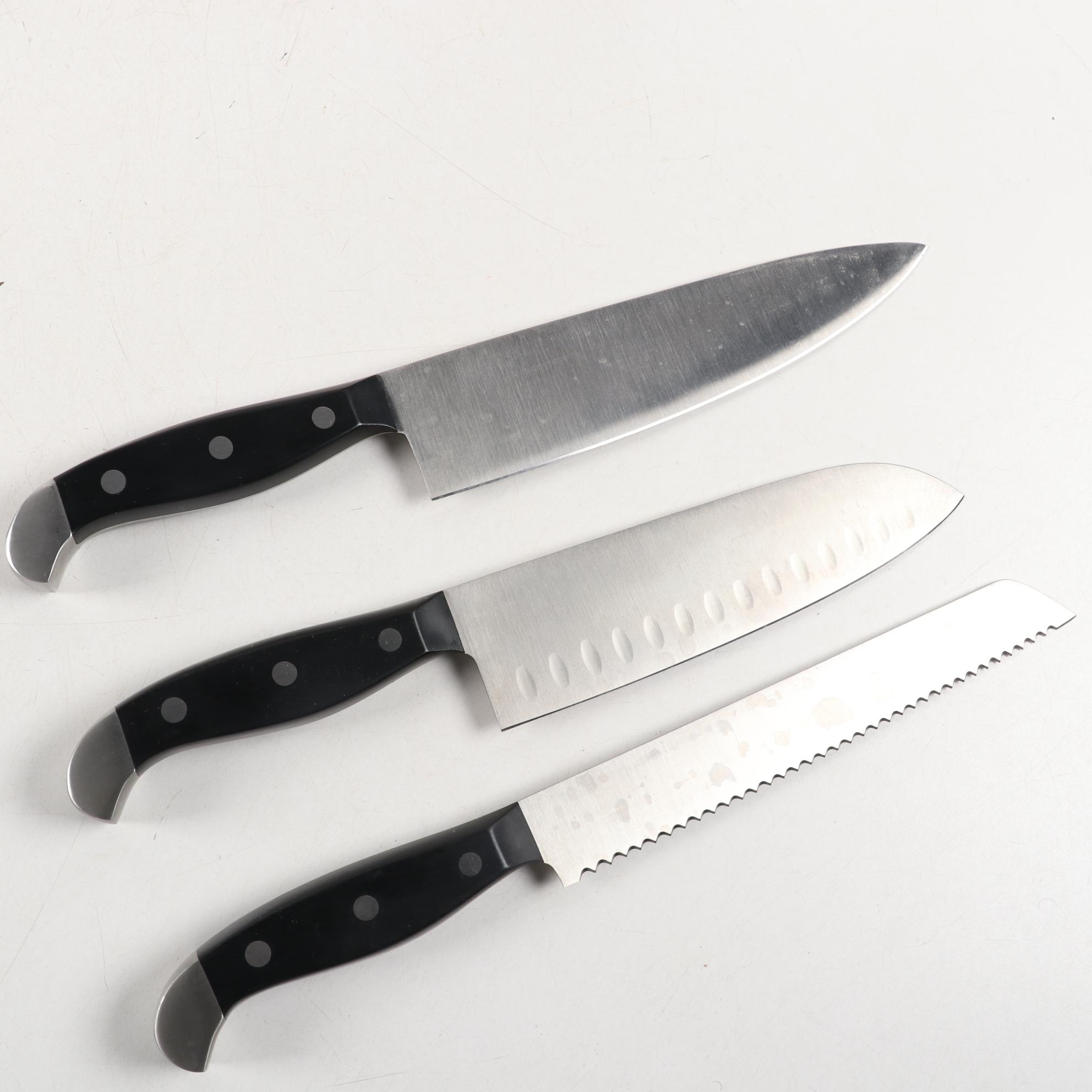 J.A. Henckels Stainless Steel Knives and Block Holder