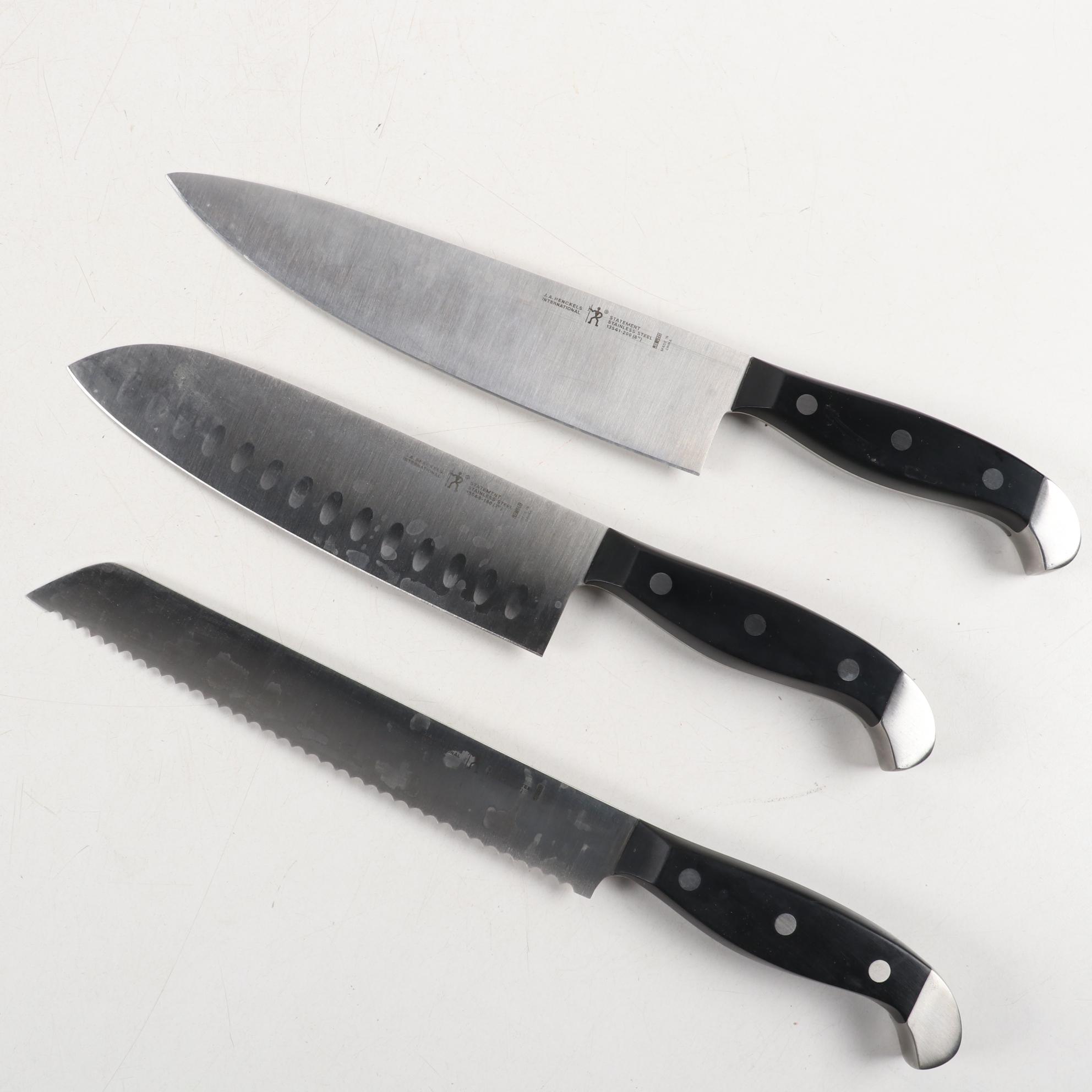 J.A. Henckels Stainless Steel Knives and Block Holder