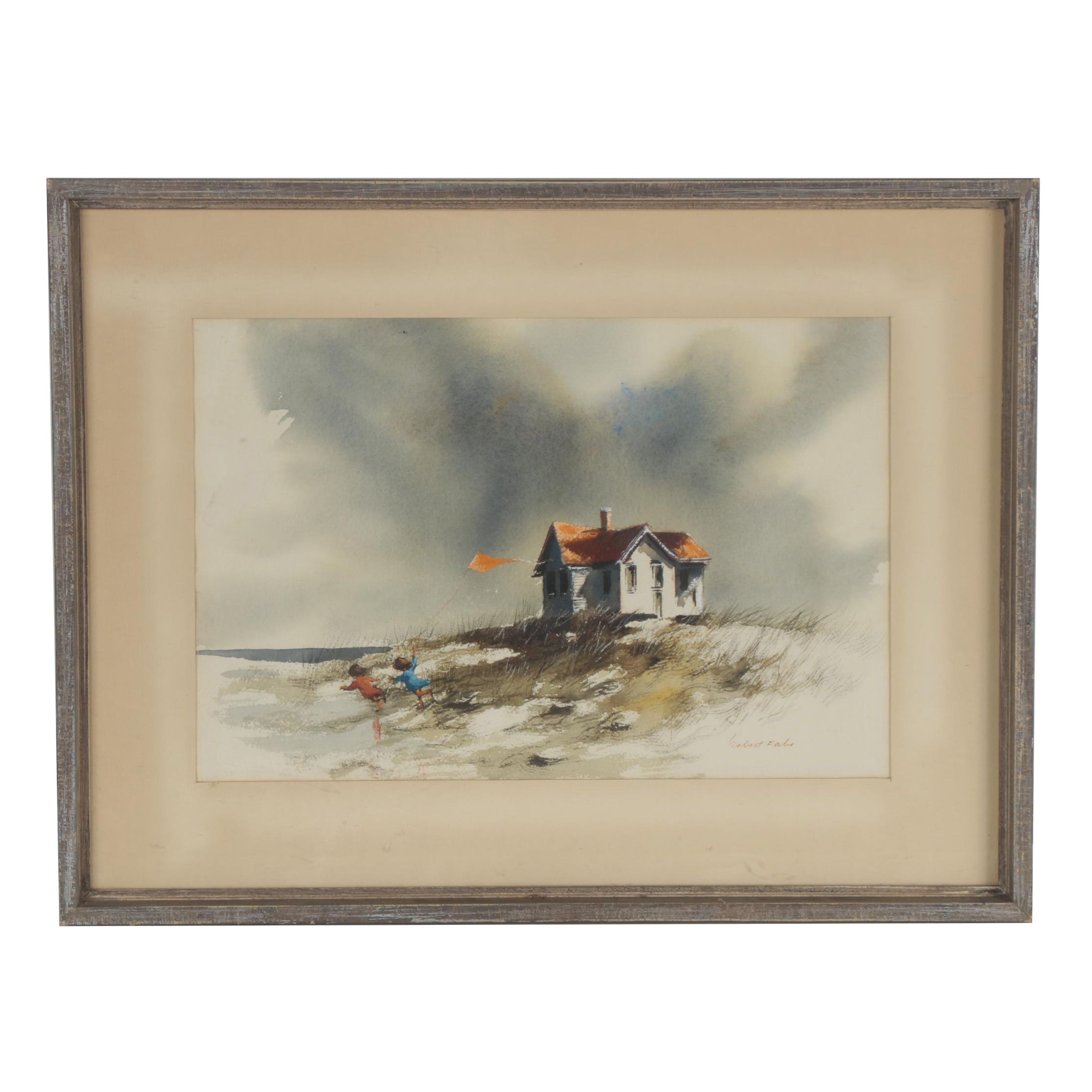 Robert Fabe Watercolor Painting "Beach House," Mid to Late 20th Century