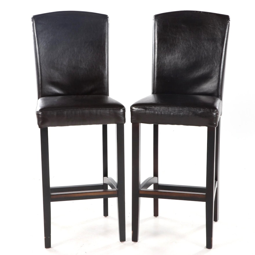 Pair of Arhaus Contemporary Bonded Leather Bar Stools