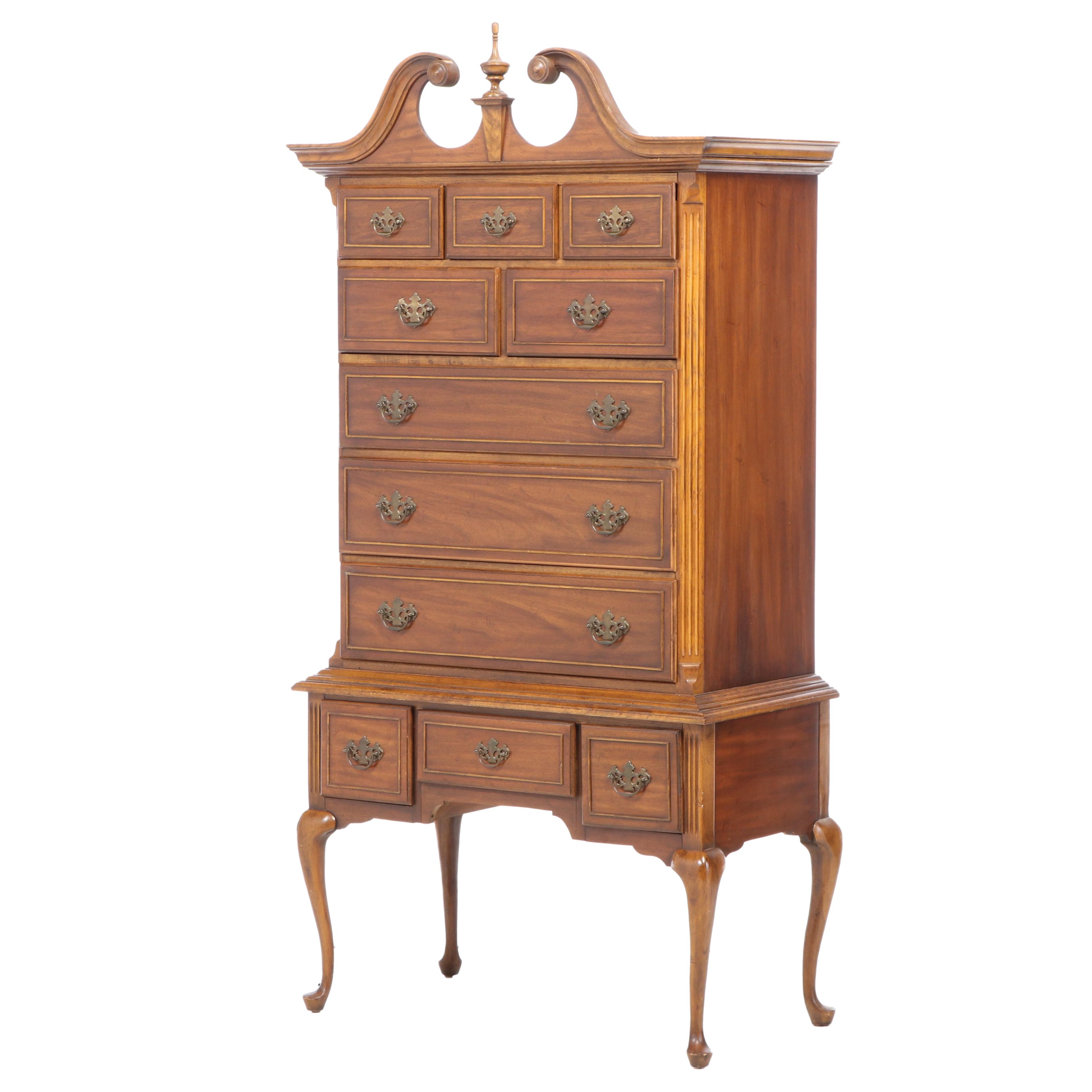 Hampton Court By Dixie Queen Anne Style Walnut Highboy, circa 1975