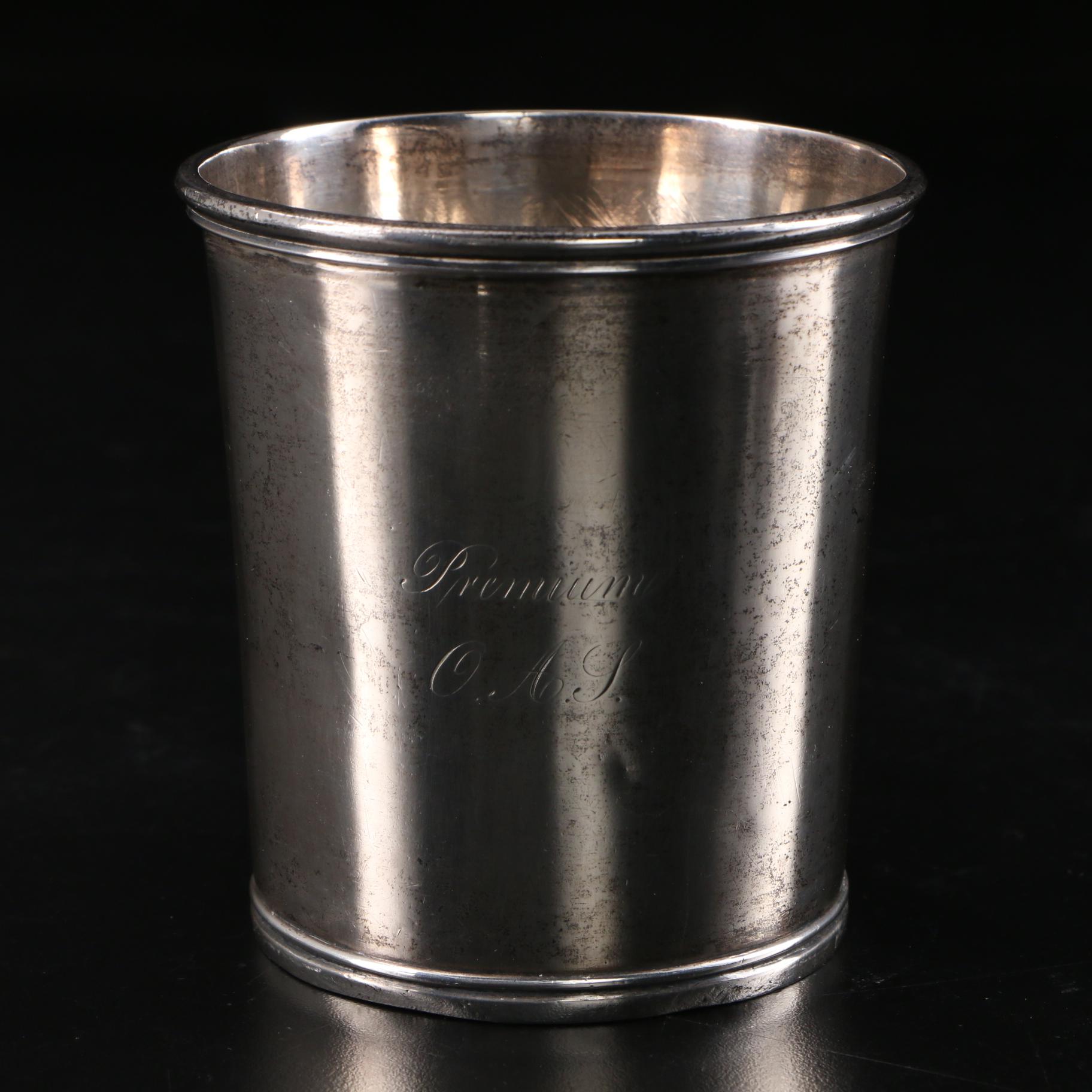 John Curry Coin Silver Mint Julep Cup with Silver Plate Serveware