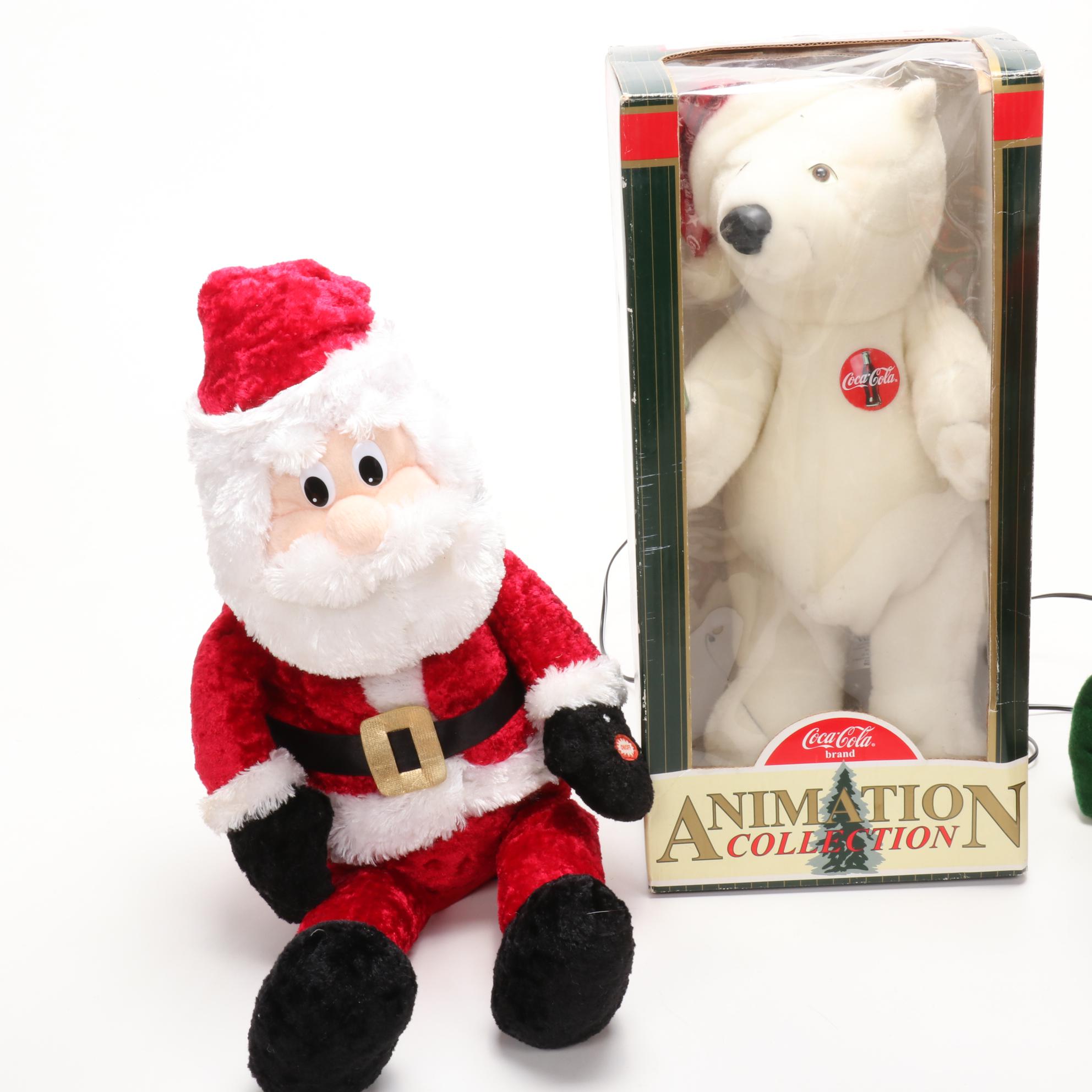 Christmas-Themed Animated Santa Toys and Decor Including Coca-Cola Polar Bear