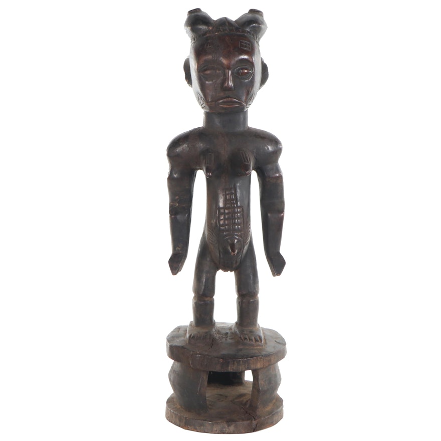 Attie Style Carved Wood Female Figure, Côte d’Ivoire