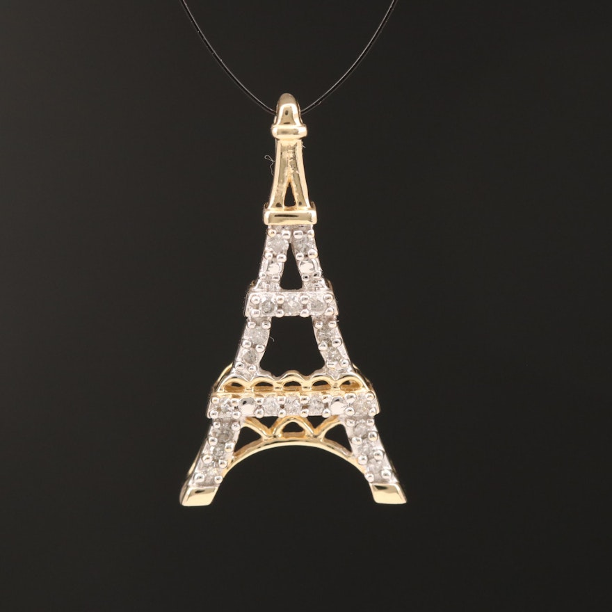 14K Diamond Eiffel Tower Pendant
