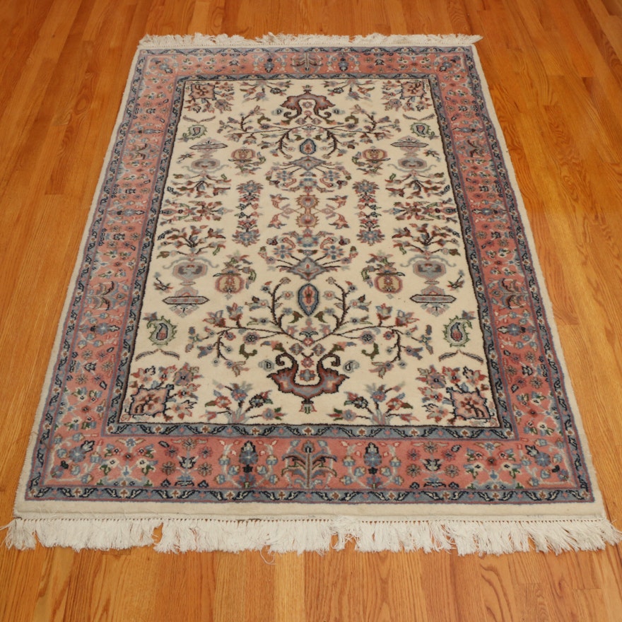 4' x 6'6 Hand-Knotted Indian Floral Area Rug