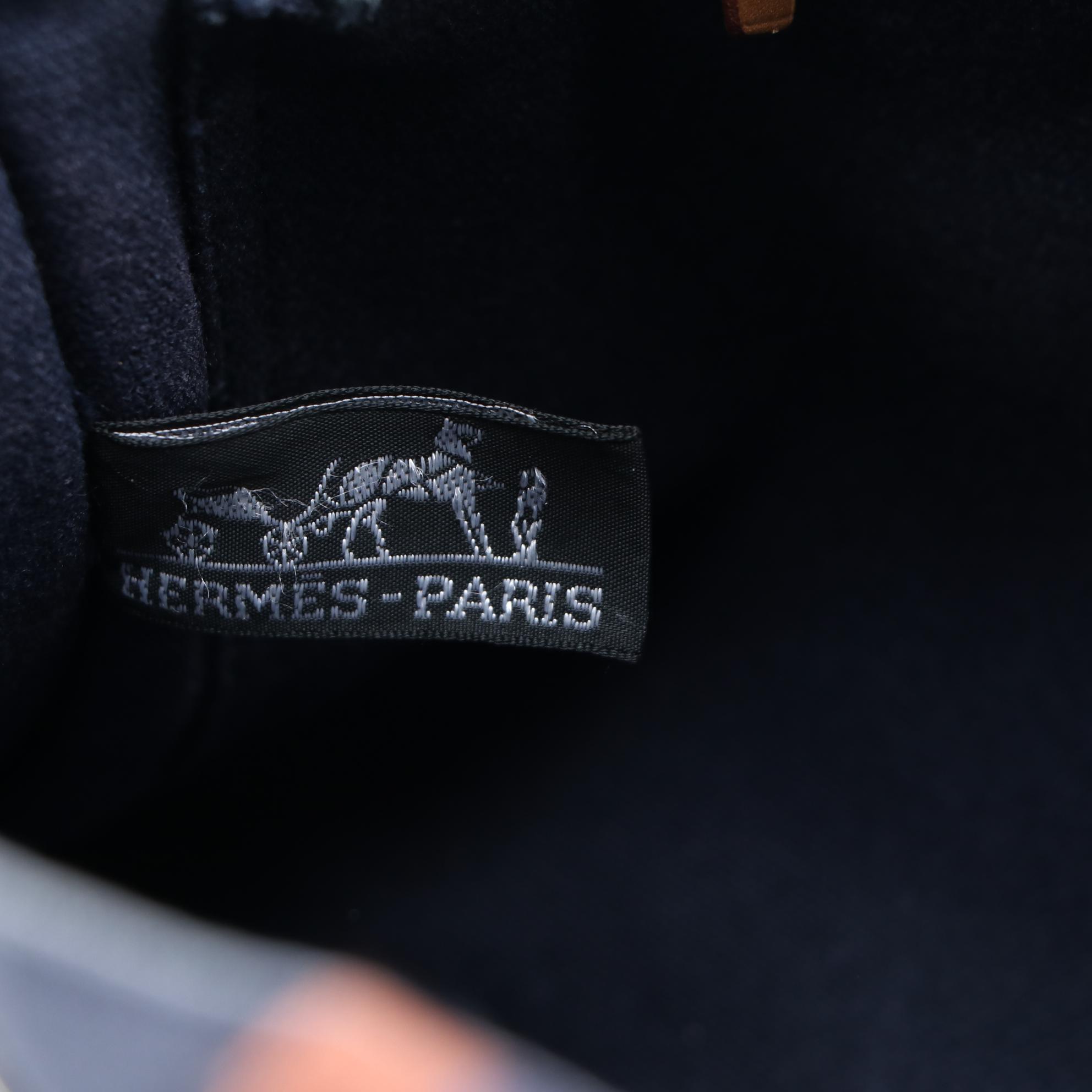 Hermès Fourre Tout PM Tote Bag in Navy Blue and Rust Canvas