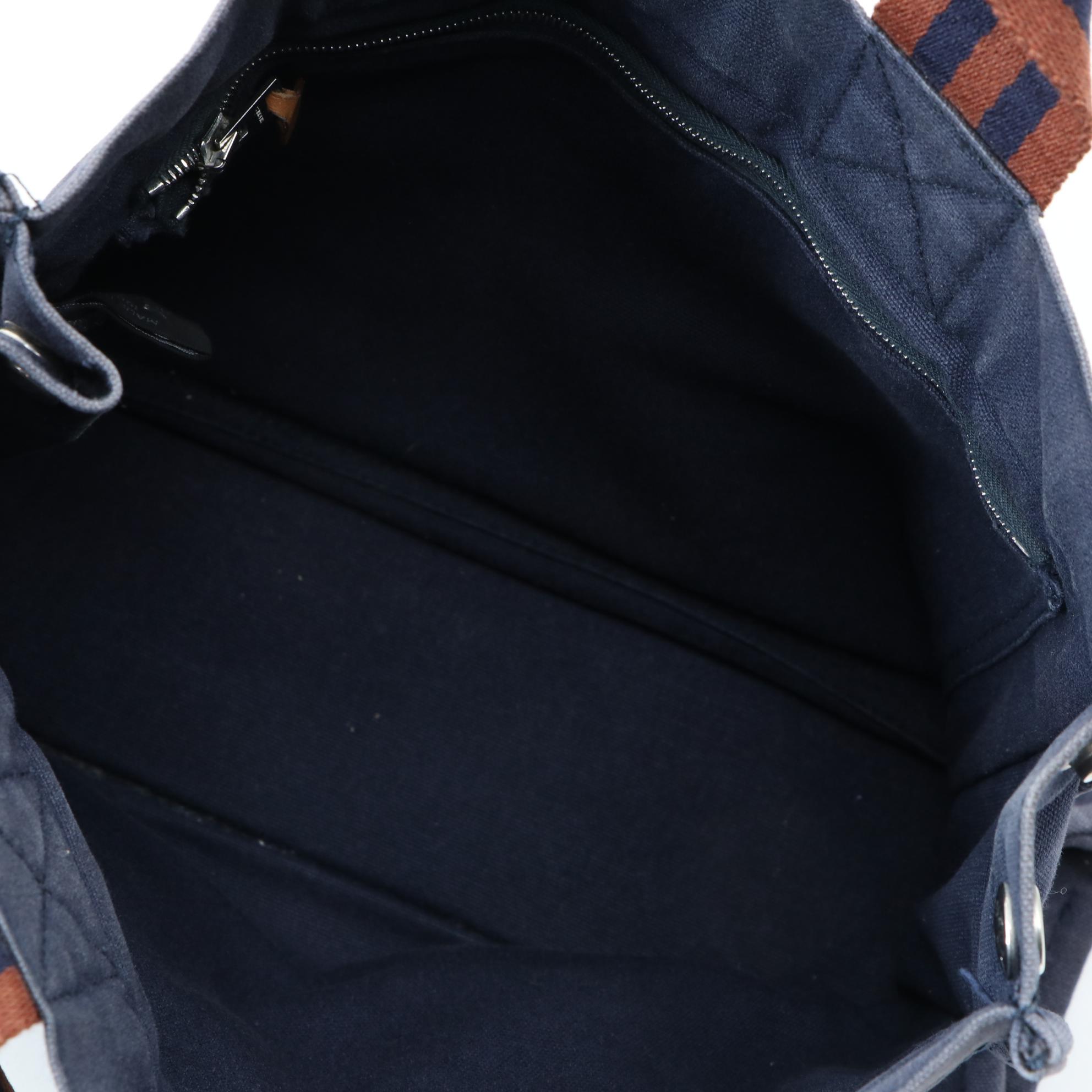Hermès Fourre Tout PM Tote Bag in Navy Blue and Rust Canvas