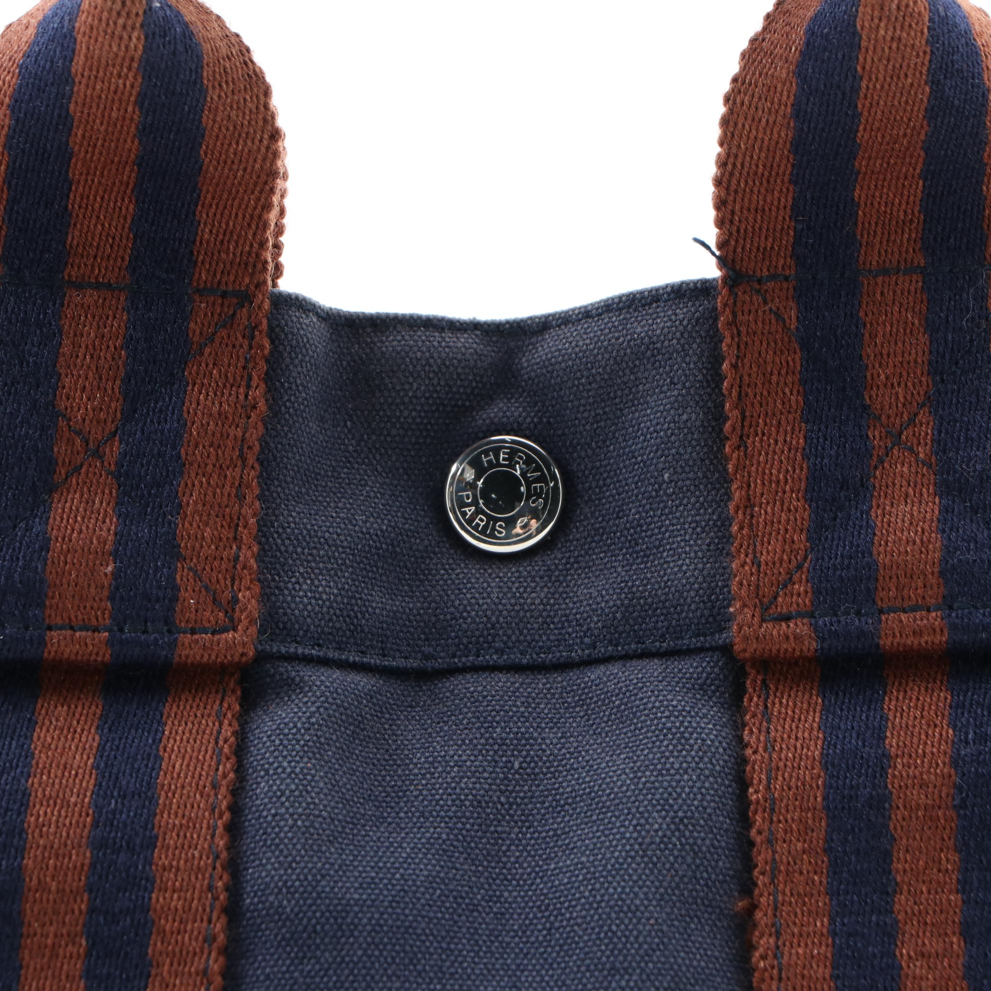 Hermès Fourre Tout PM Tote Bag in Navy Blue and Rust Canvas