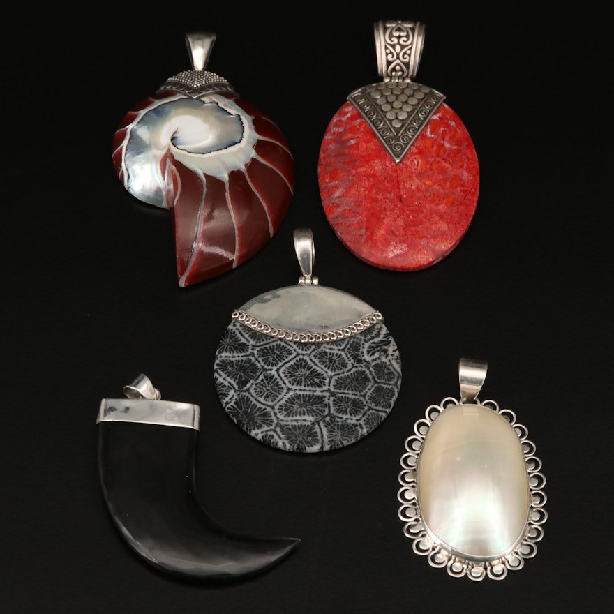 Sterling Coral and Pearl Pendant Selection