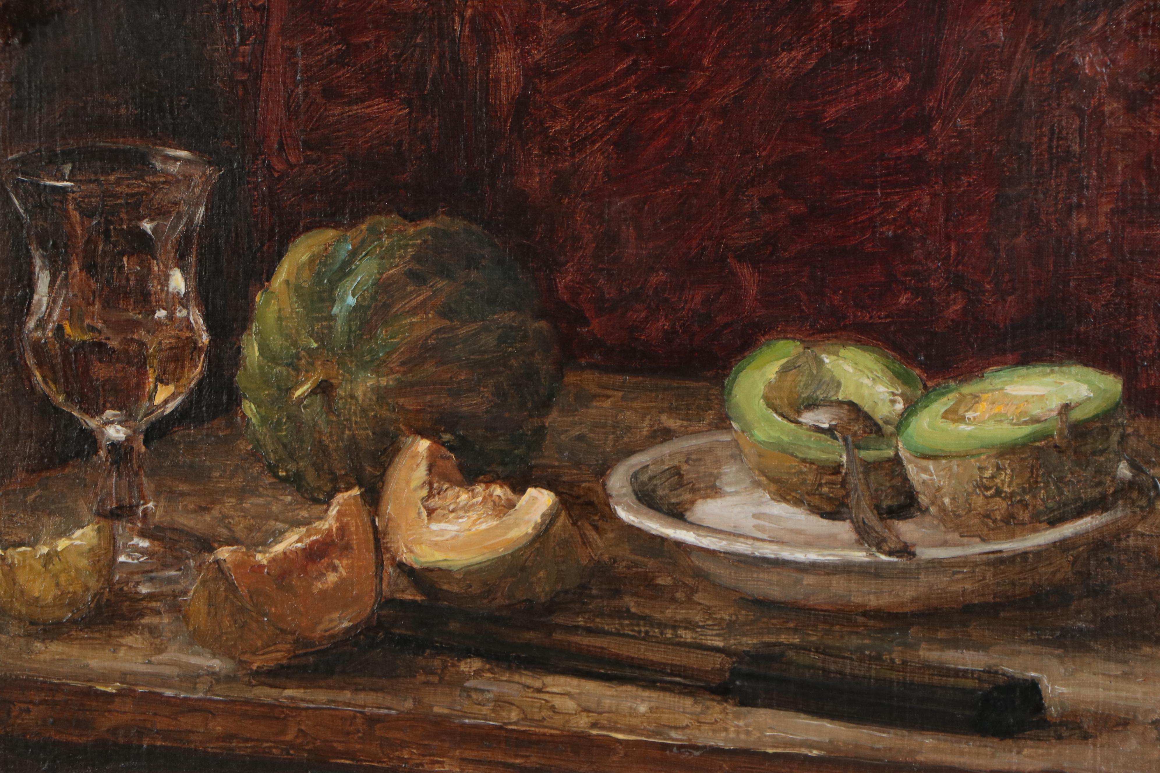 Still Life Oil Painting Attributed to H. Thomas Clark "Melons," Mid-20th Century