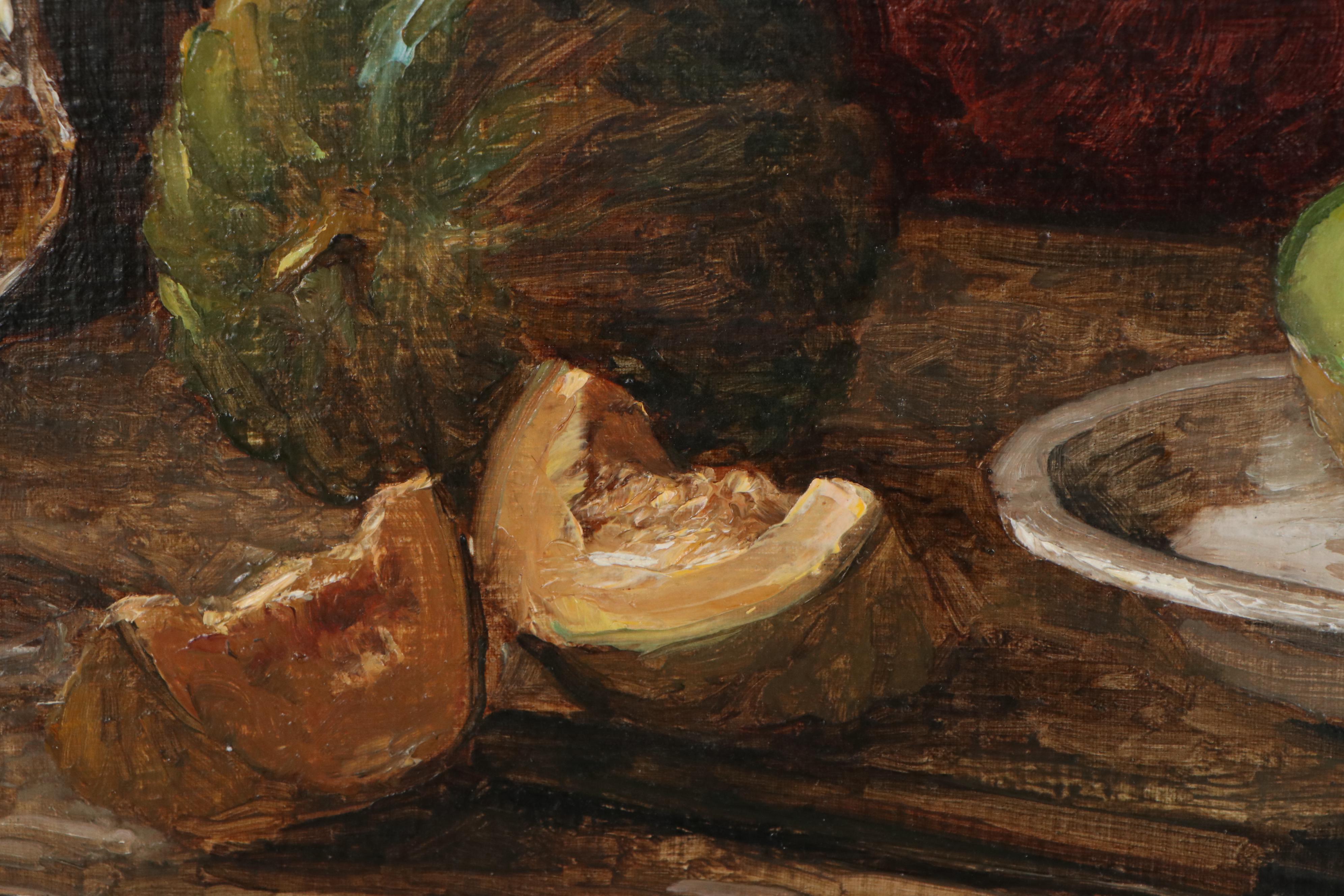 Still Life Oil Painting Attributed to H. Thomas Clark "Melons," Mid-20th Century