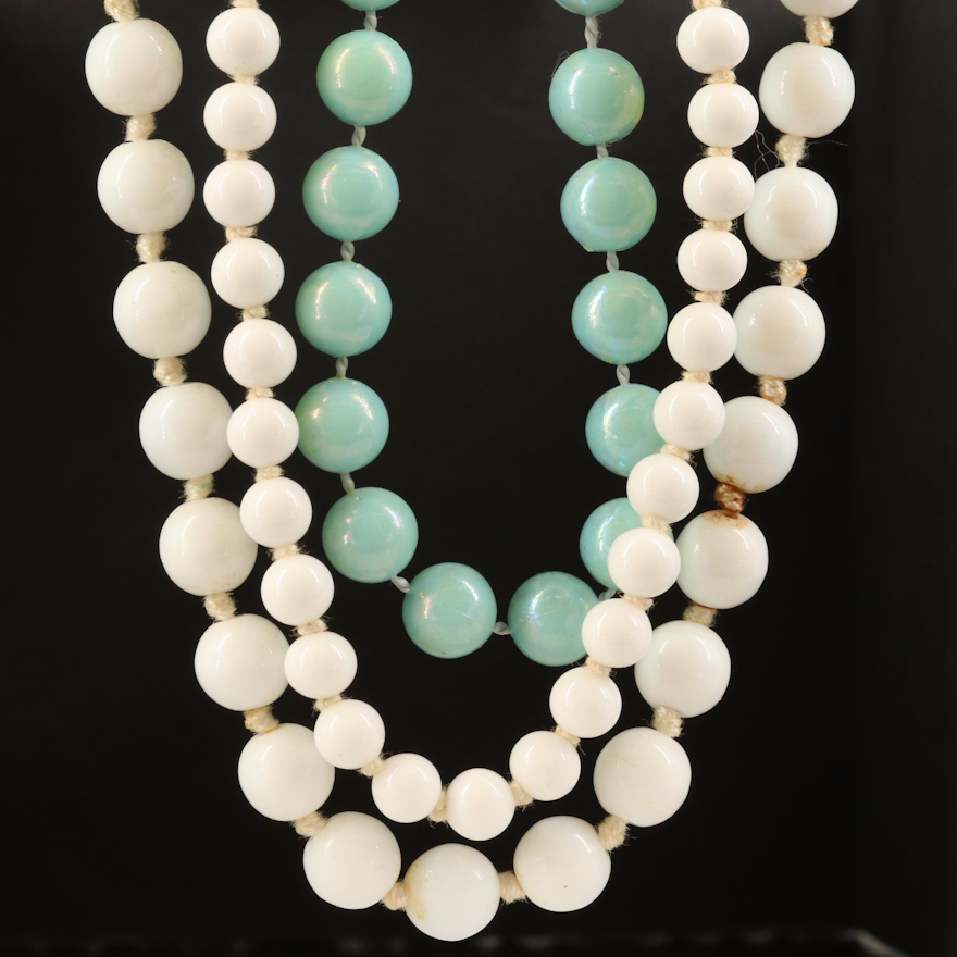 Milk Glass and Plastic Beaded Necklaces