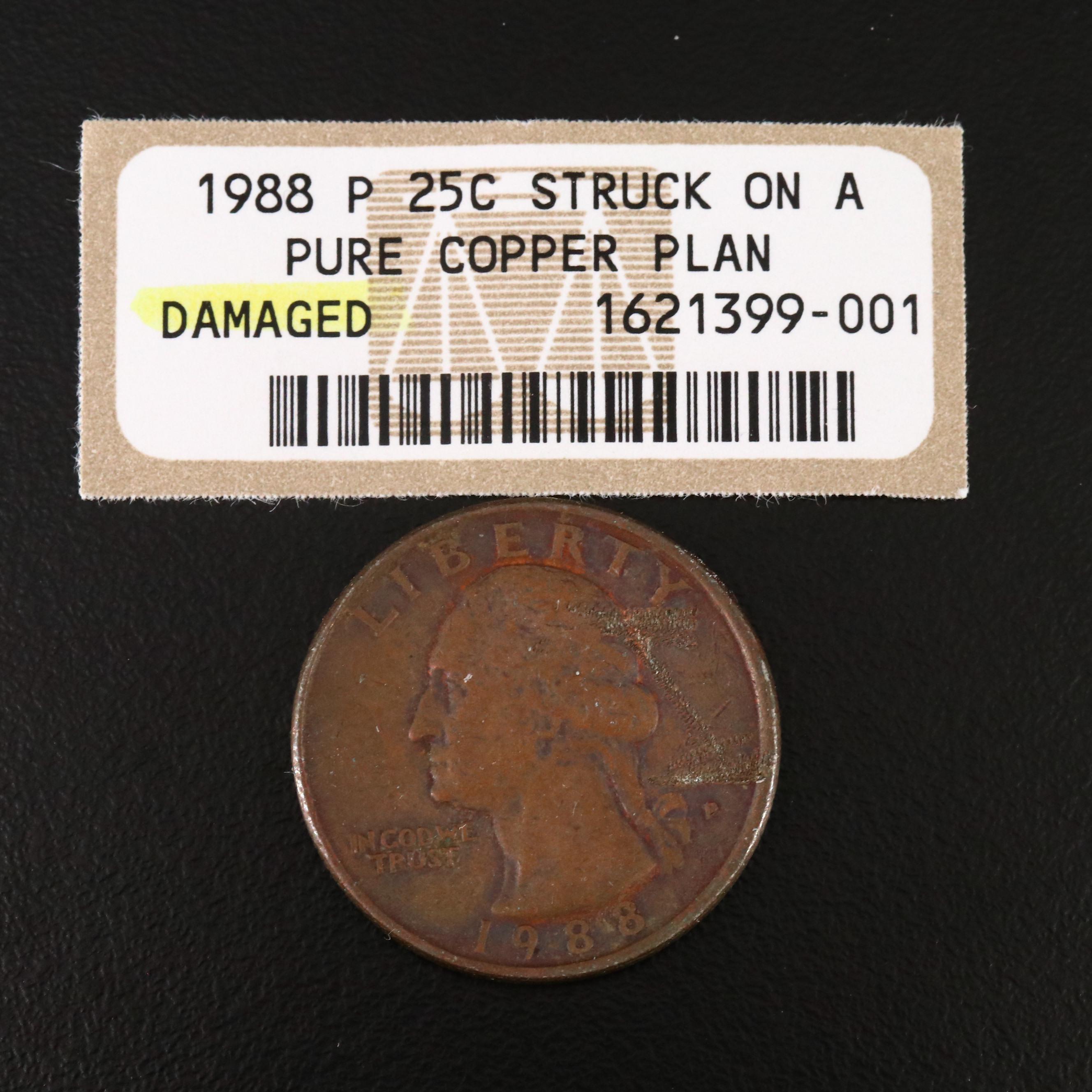 1988 Washington Quarter Copper Planchet Mis-Strike | EBTH