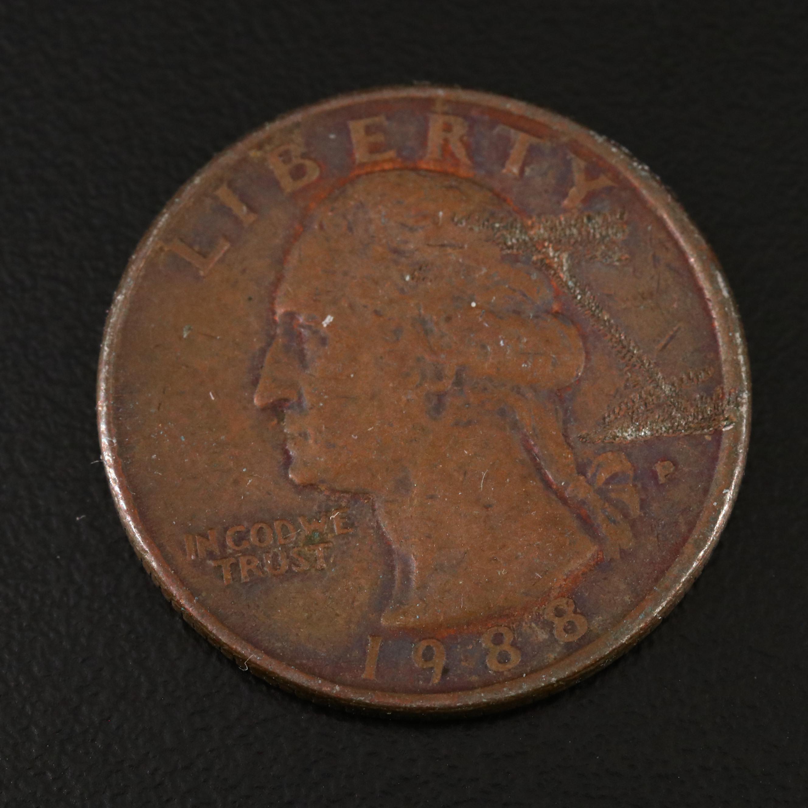 1988 Washington Quarter Copper Planchet Mis-Strike