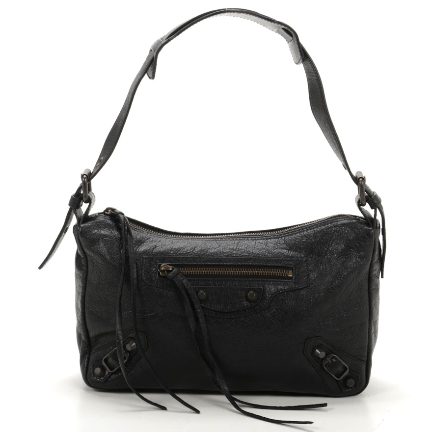 Balenciaga Getaway Classic Studs Shoulder Bag in Black Leather