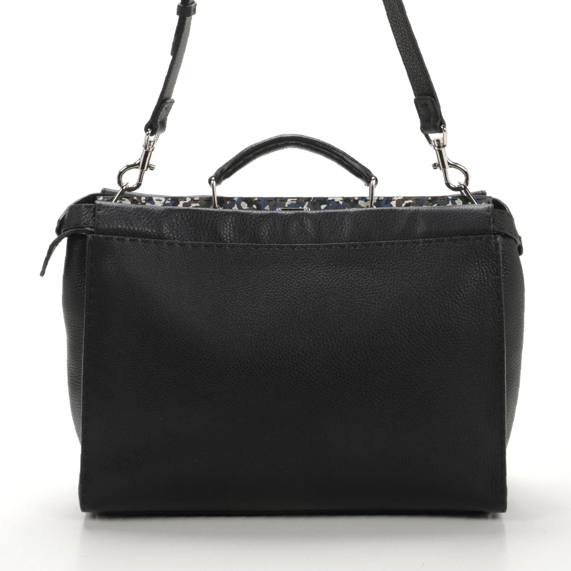 Fendi Sellaria Peekaboo Bag in Grained Black Leather
