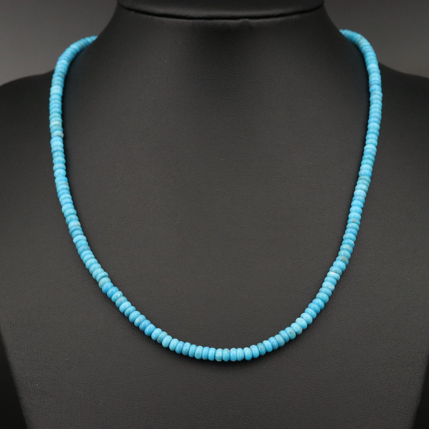 Turquoise Rondelle Bead Necklace with 14K Clasp