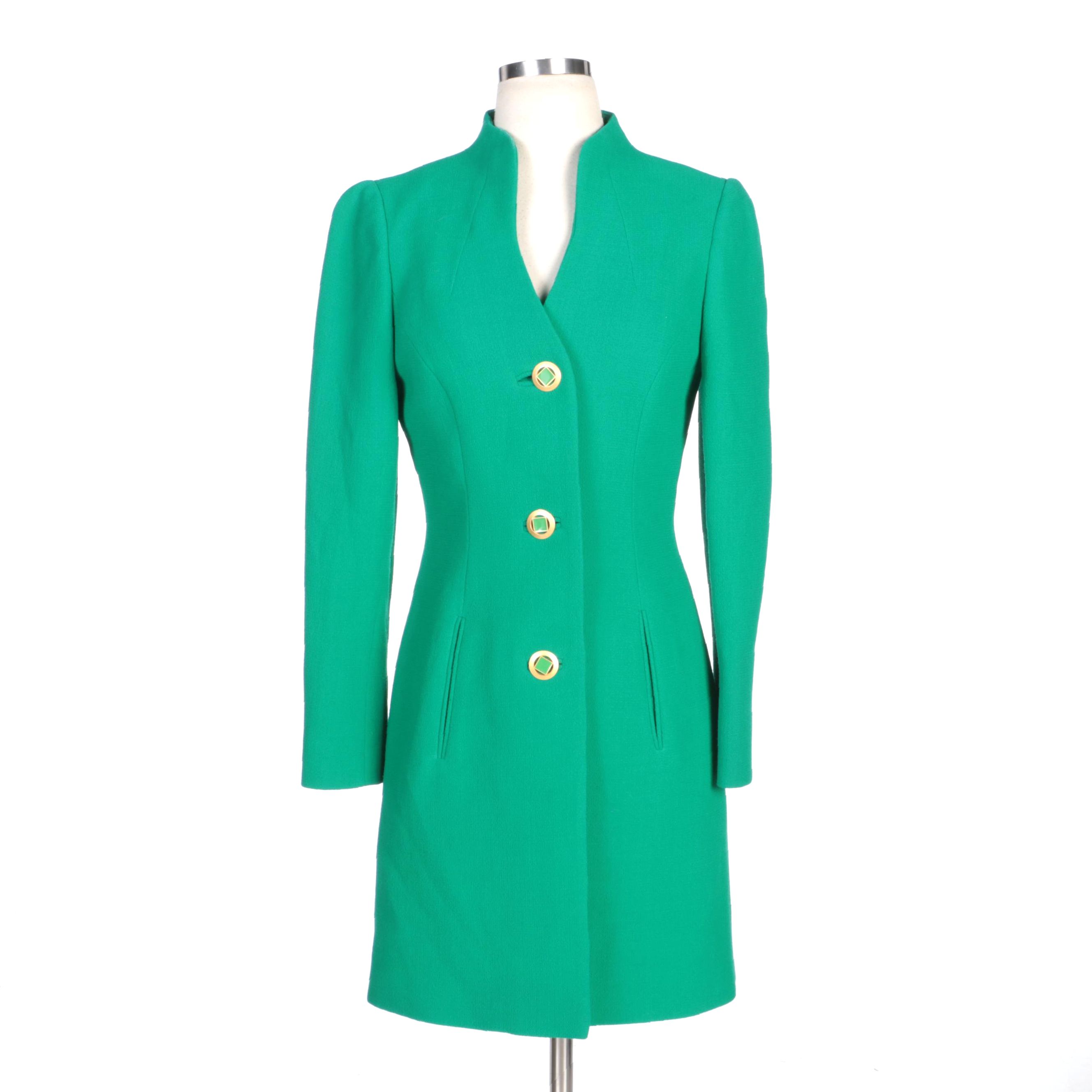 Lourdes Chavez Button-Front Long Suit Jacket in Green Wool