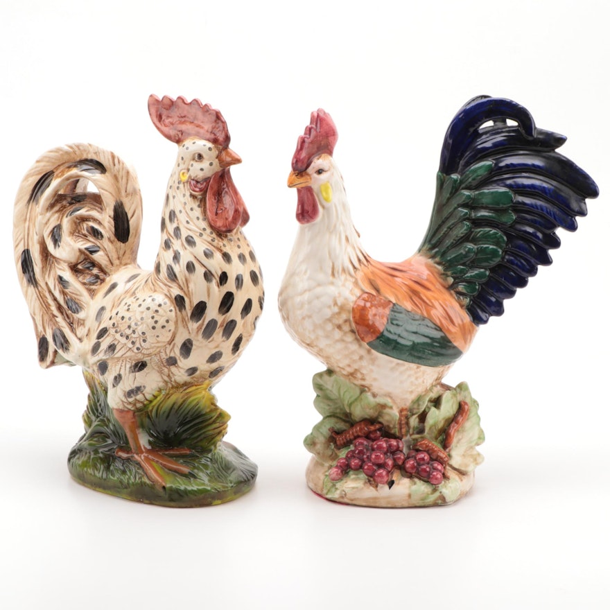 Hand Painted Plaster Cast Rooster Figurines