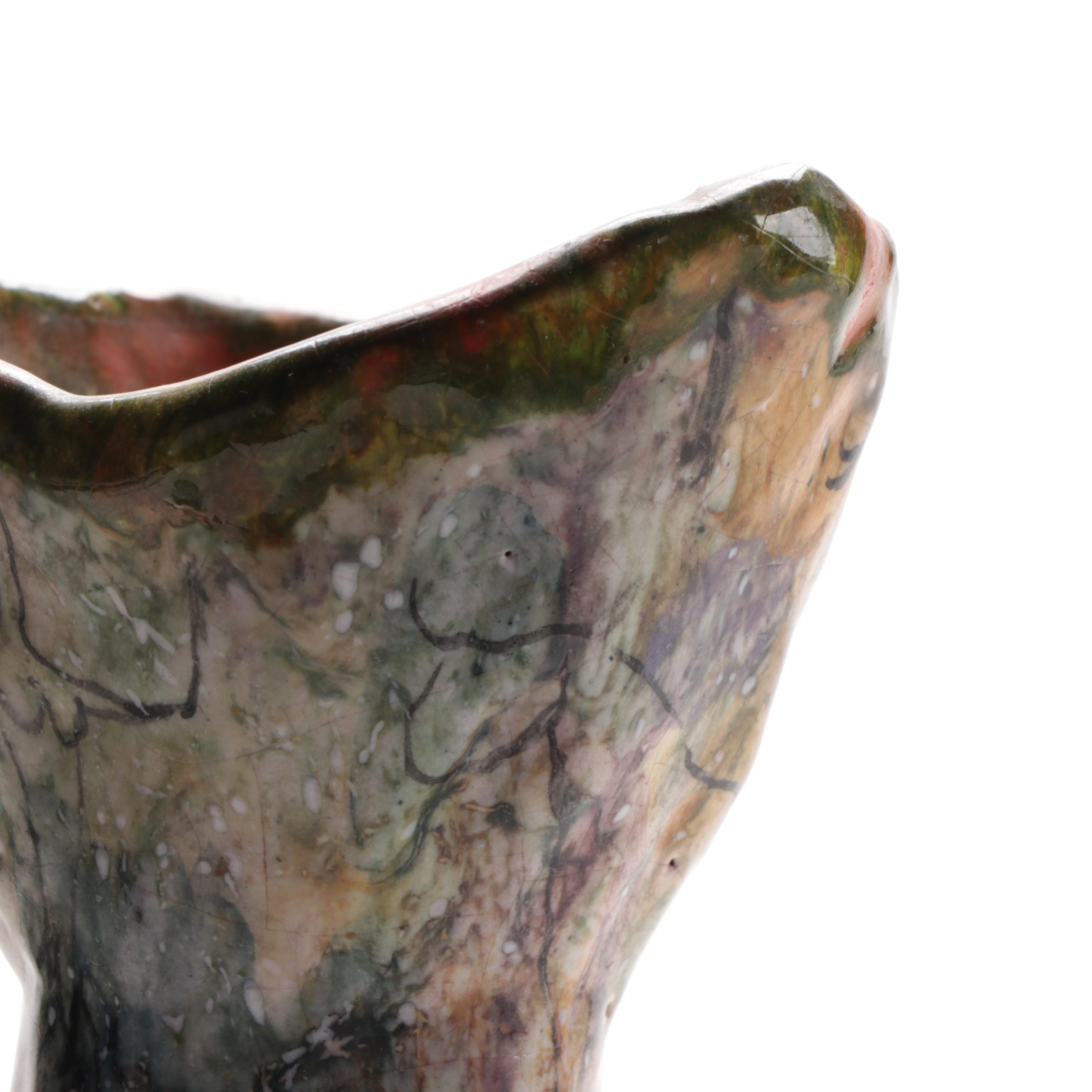 Folk Art Slab Built Vessel with Figural Linework