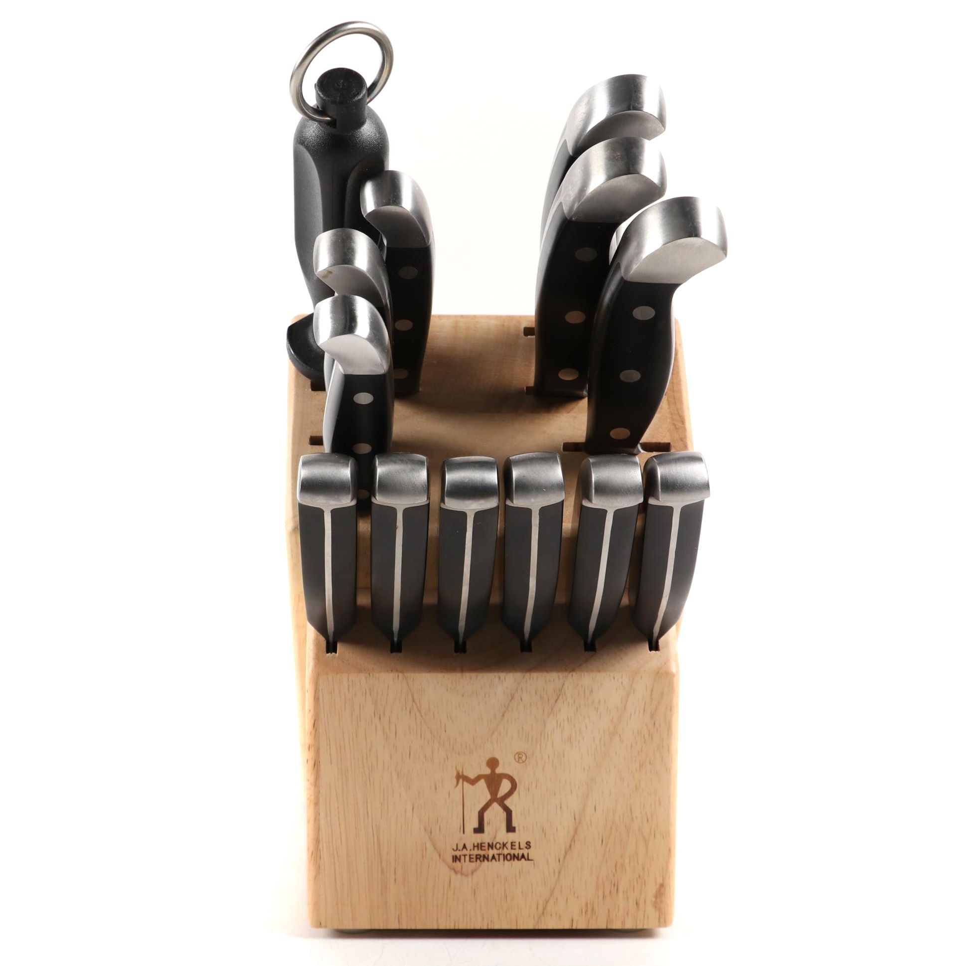 J.A. Henckels Stainless Steel Knives and Block Holder