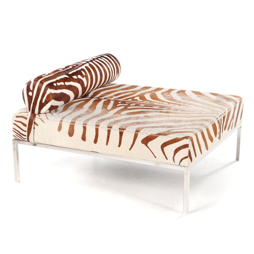 IdX Chrome Framed Chaise with "Zebra" Cowhide Upholstery