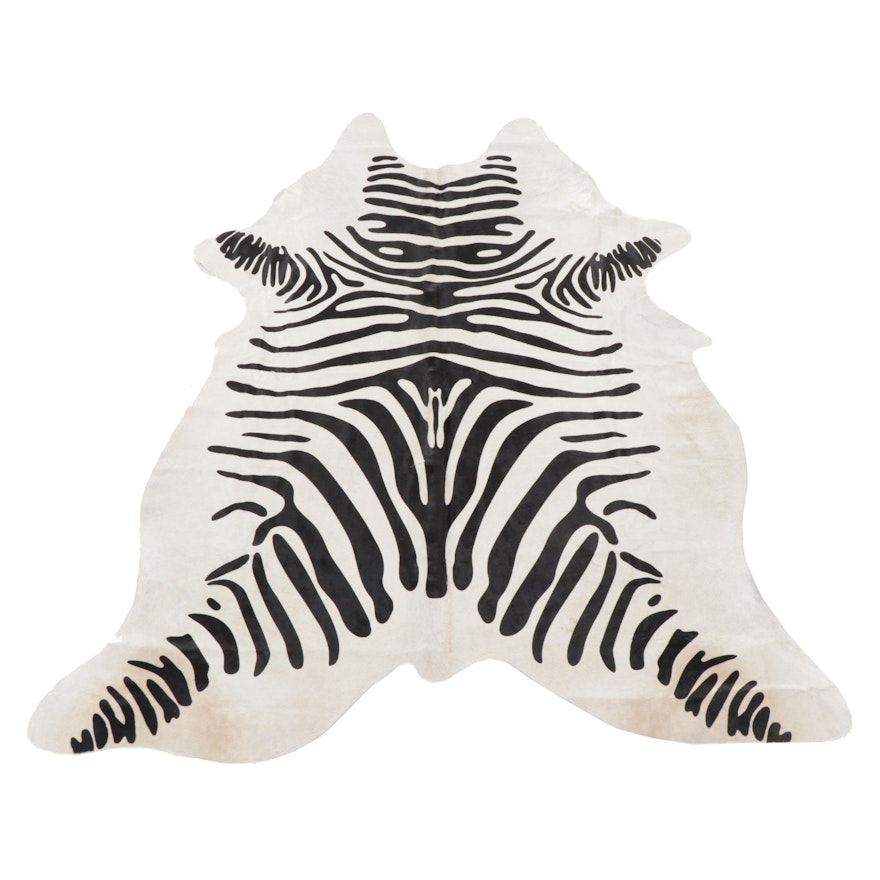 6'4 x 7'3 Brazilian Printed Zebra Cowhide Area Rug