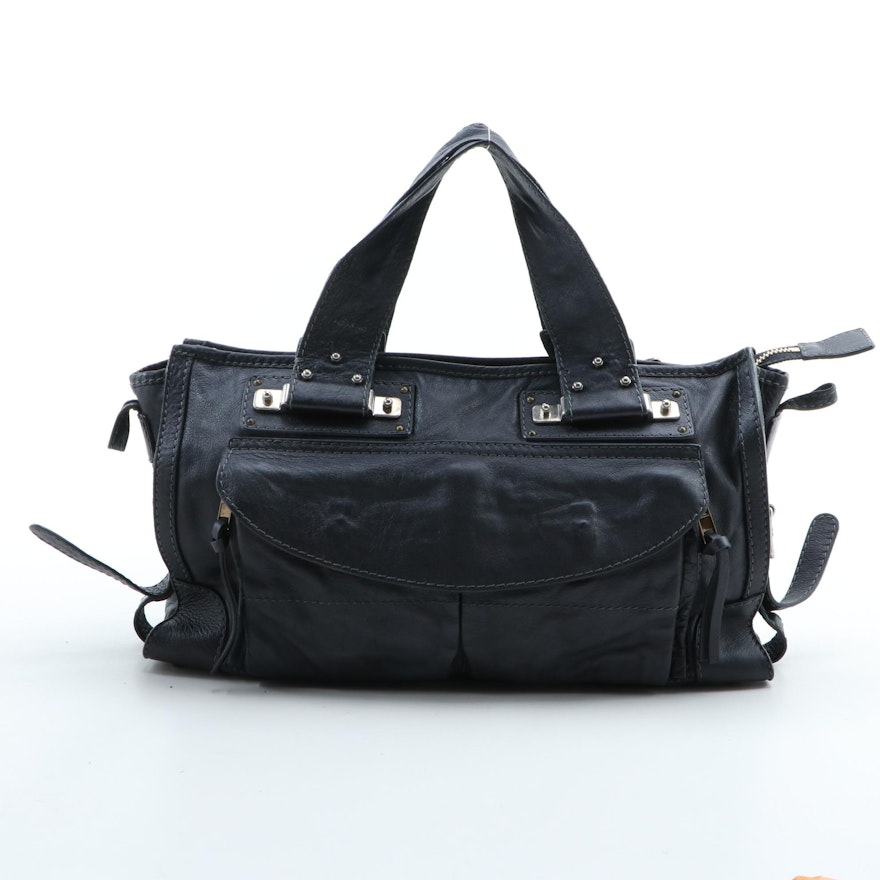 Chloé Dark Charcoal Gray Grained Leather Handbag