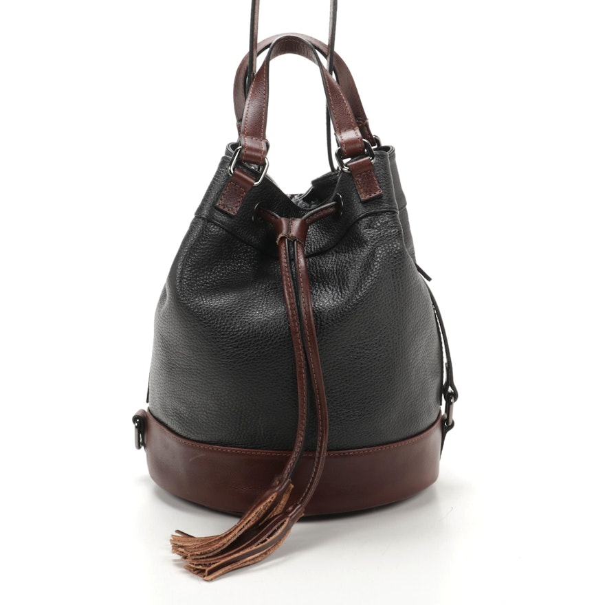 Divina Firenze Two-Way Bucket Bag in Grained Black and Mahogany Brown Leather