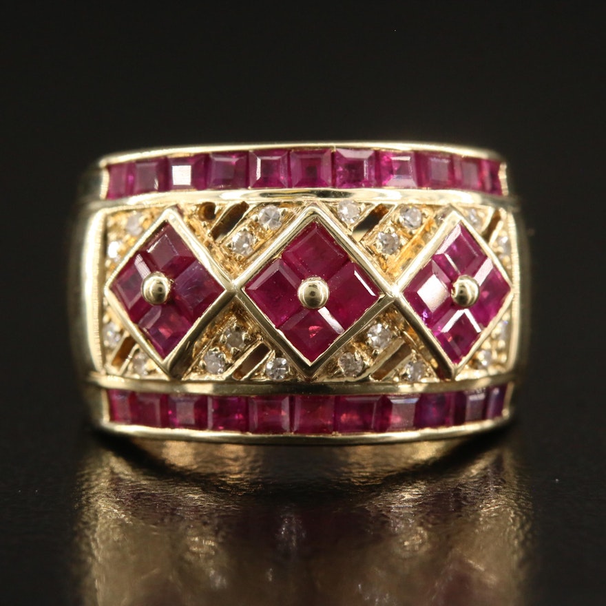 14K Ruby and Diamond Tapered Band