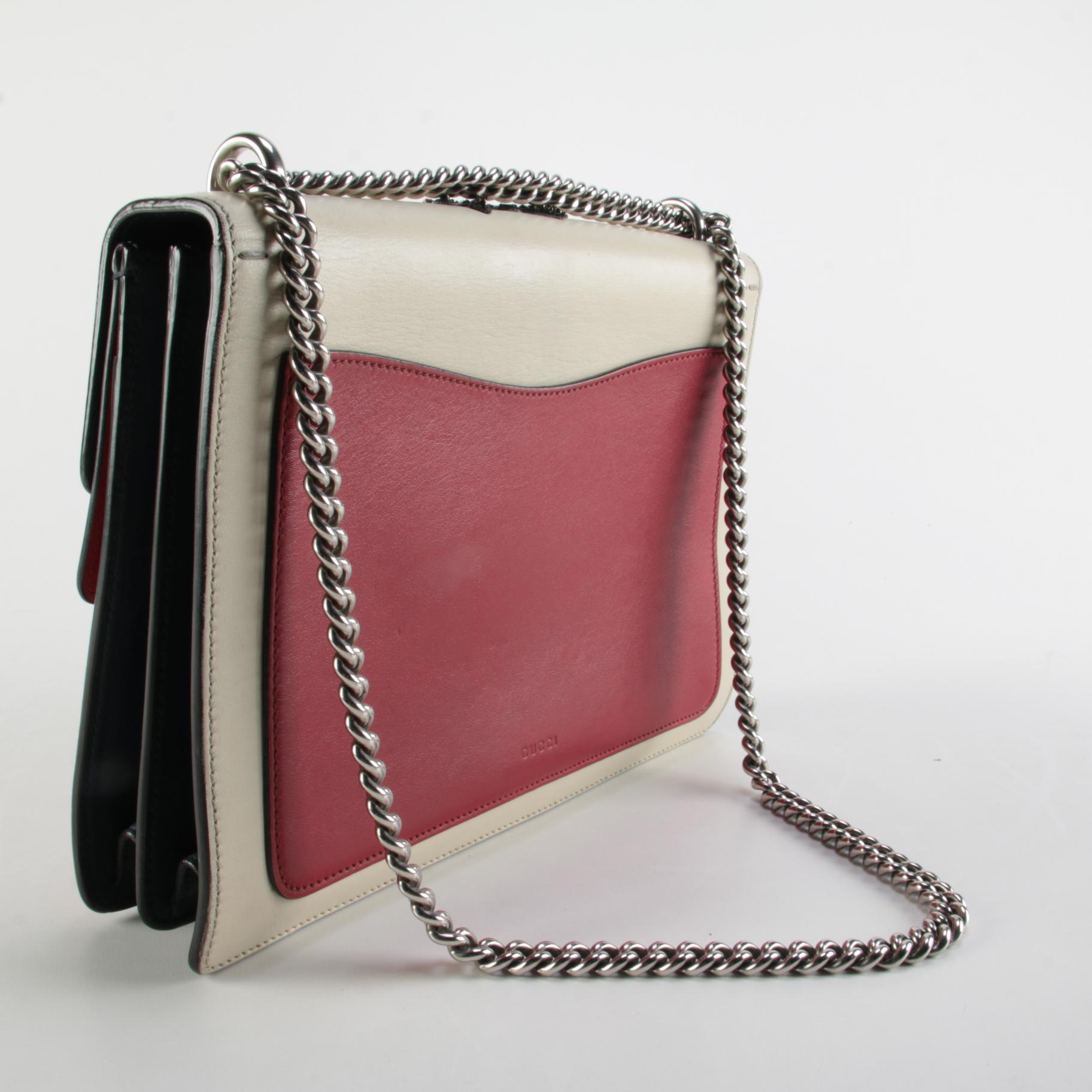 Gucci Dionysus Bag in Red, Ecru, and Navy Leather with Embellished Bee Appliqué