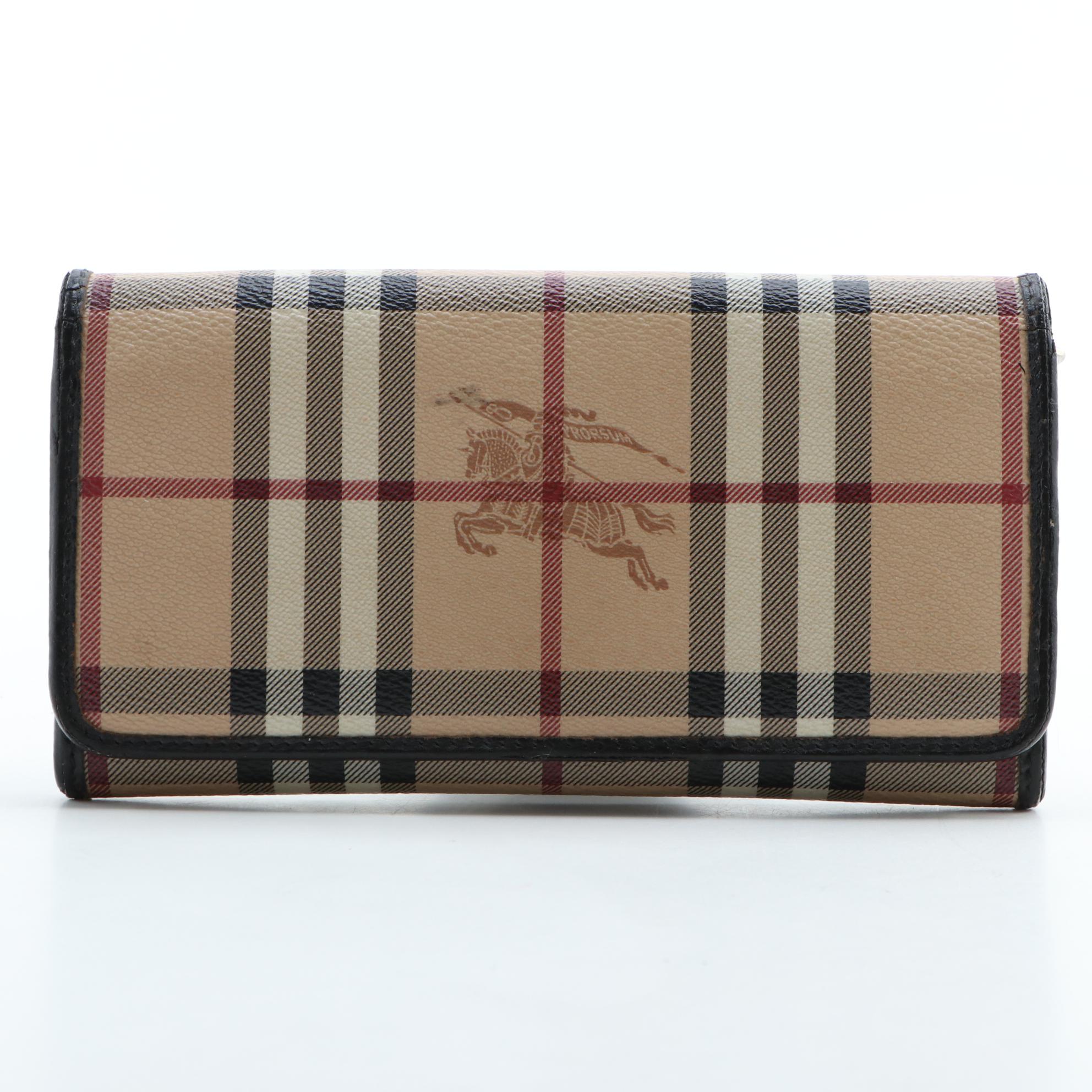 Burberry "Haymarket Check" Bifold Wallet in Coated Canvas and Leather