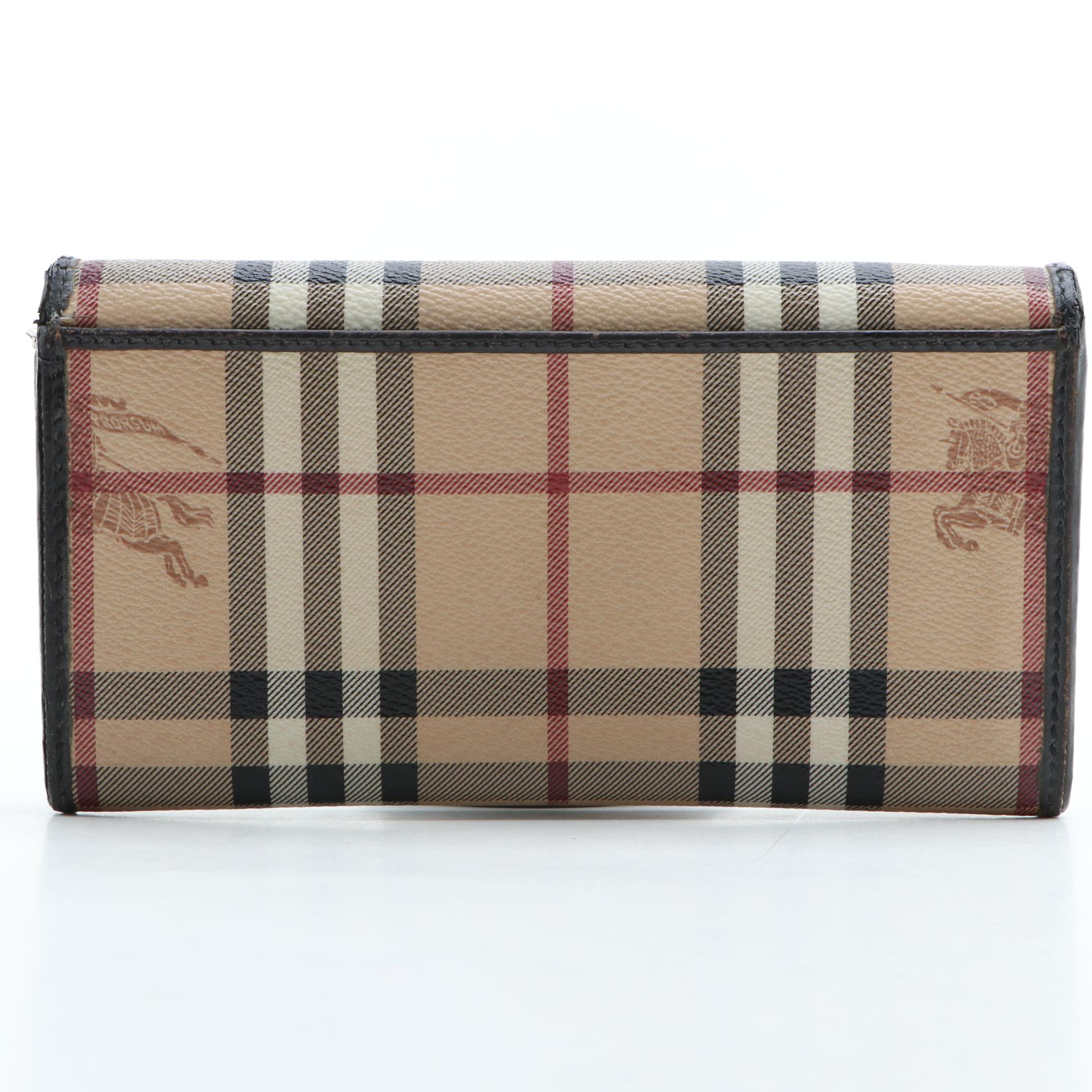 Burberry "Haymarket Check" Bifold Wallet in Coated Canvas and Leather