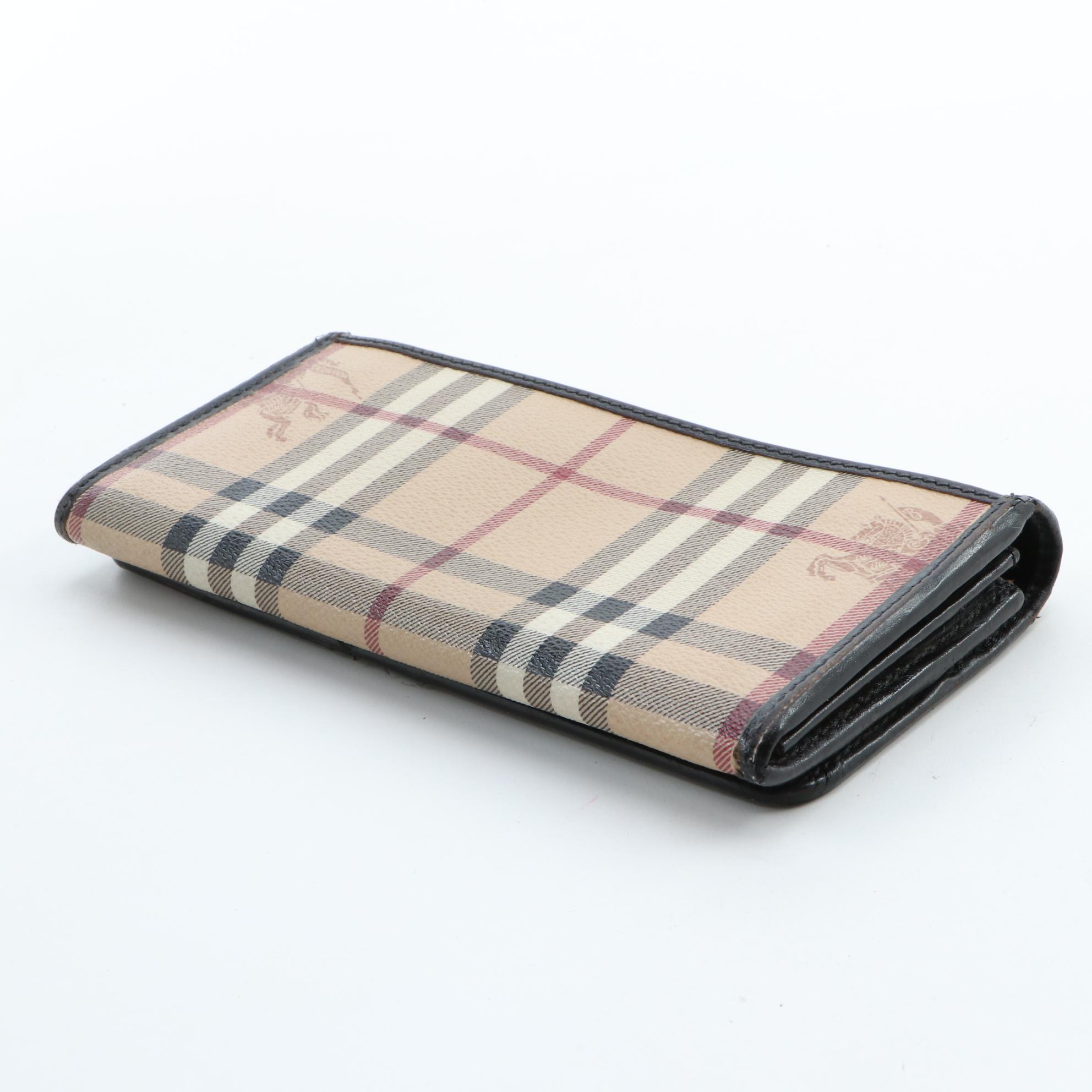 Burberry "Haymarket Check" Bifold Wallet in Coated Canvas and Leather