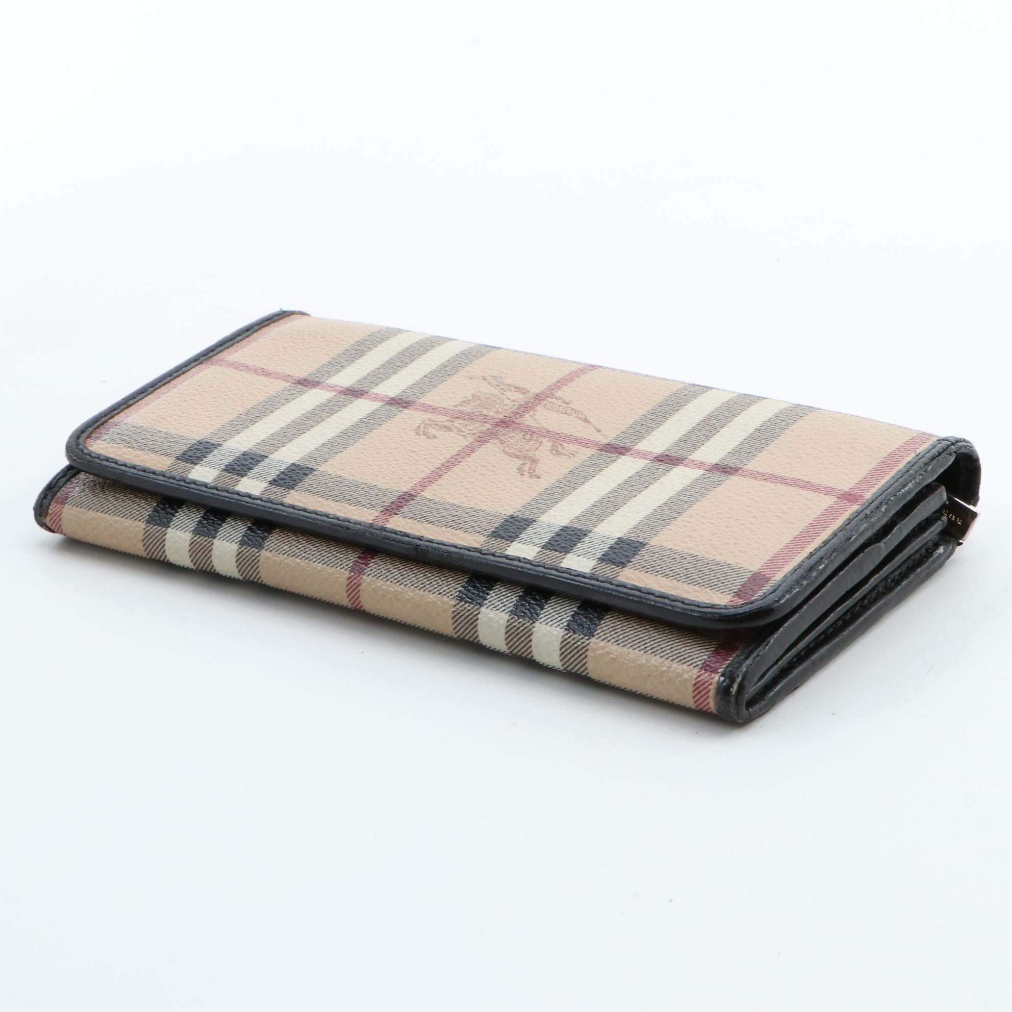 Burberry "Haymarket Check" Bifold Wallet in Coated Canvas and Leather