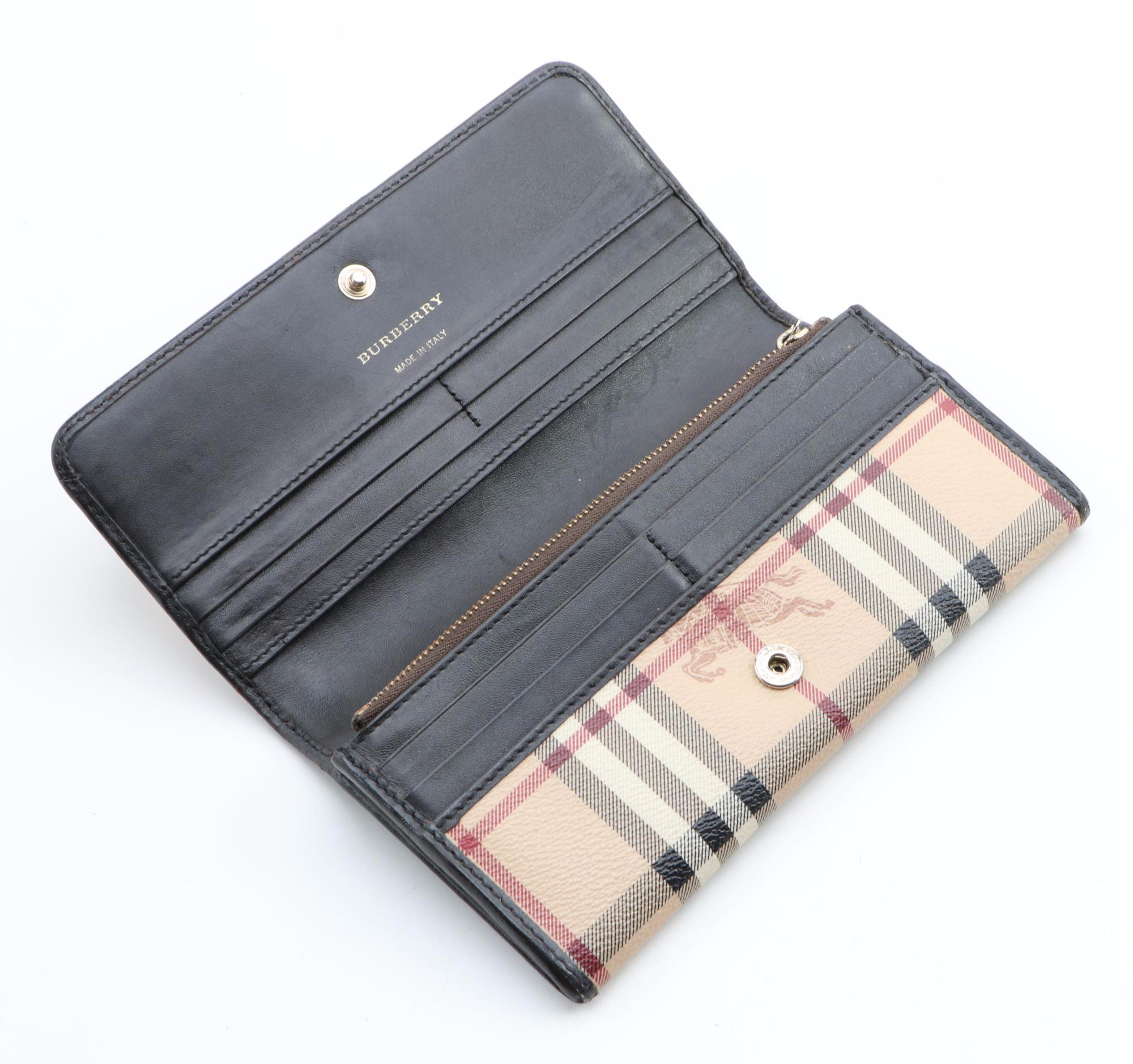 Burberry "Haymarket Check" Bifold Wallet in Coated Canvas and Leather