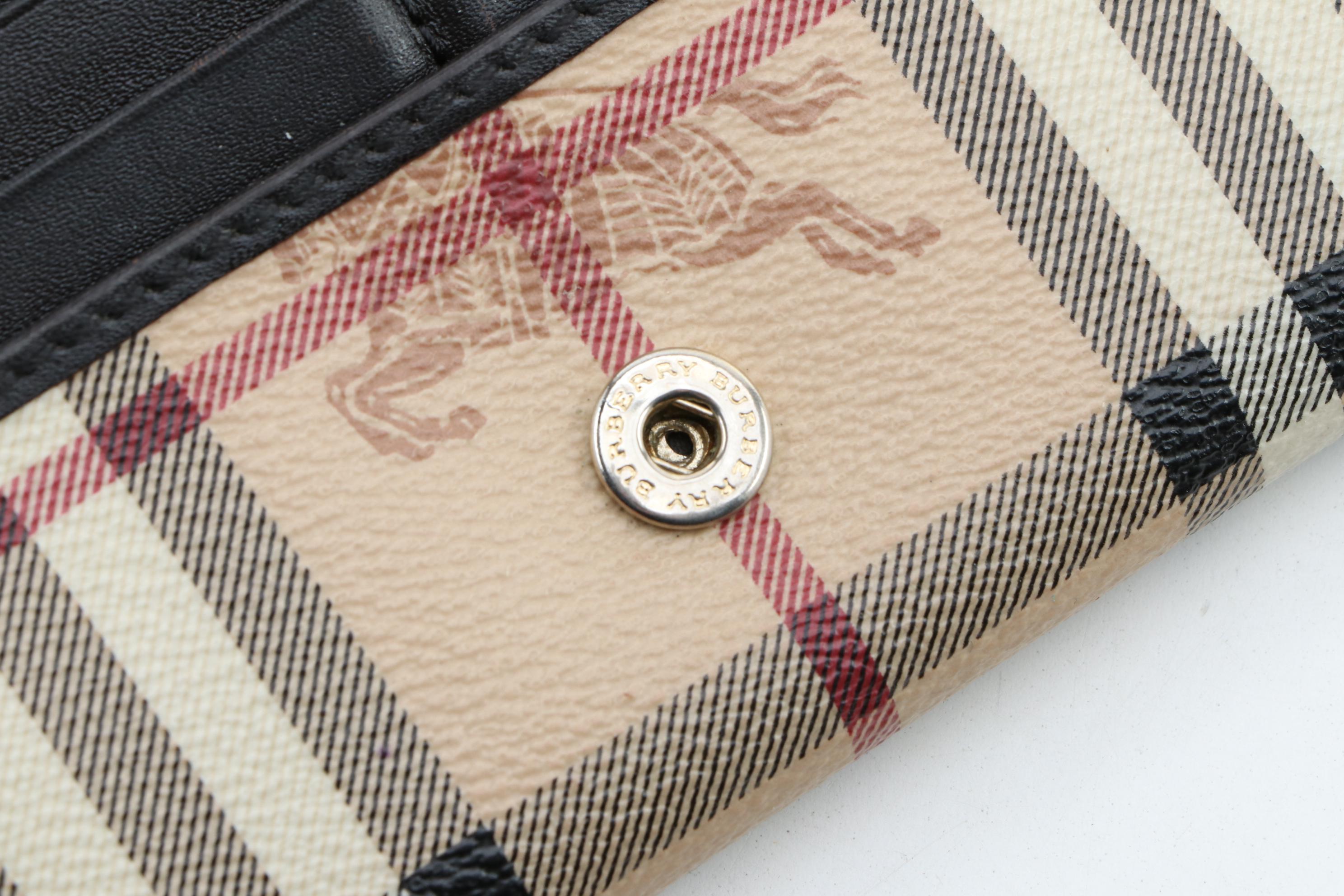 Burberry "Haymarket Check" Bifold Wallet in Coated Canvas and Leather