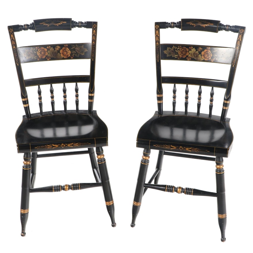 Pair of L. Hitchcock Ebonized and Gilt-Stenciled "Fancy" Side Chairs