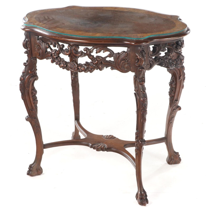 Rococo Style Walnut and Burlwood-Crossbanded Parlor Table, circa 1930