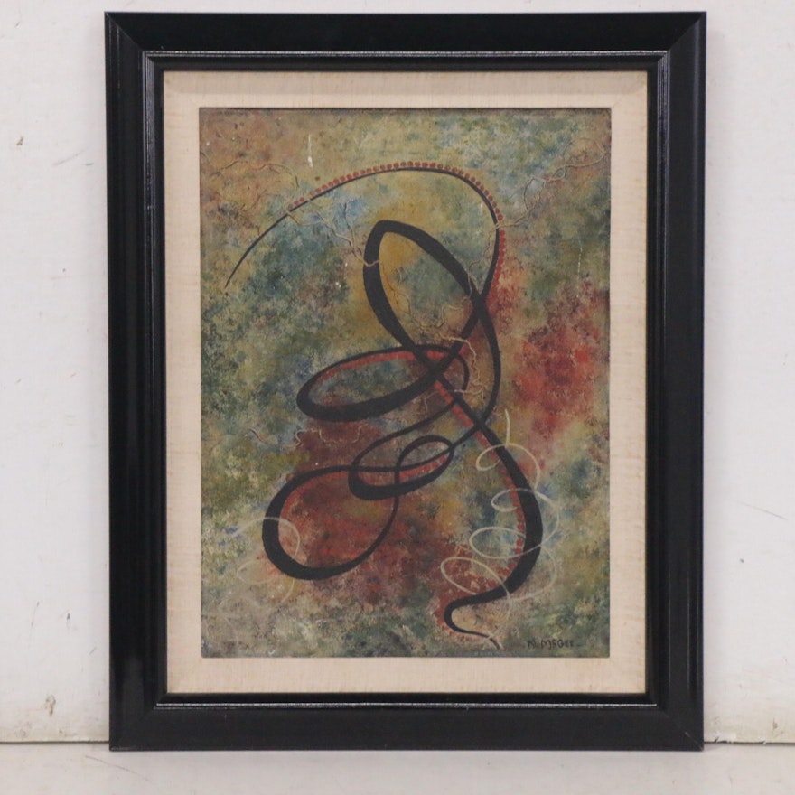 Curvilinear Abstract Oil Painting, Mid-20th Century