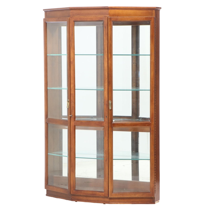 Mahogany-Stained Illuminated Display Cabinet with Glass Shelves